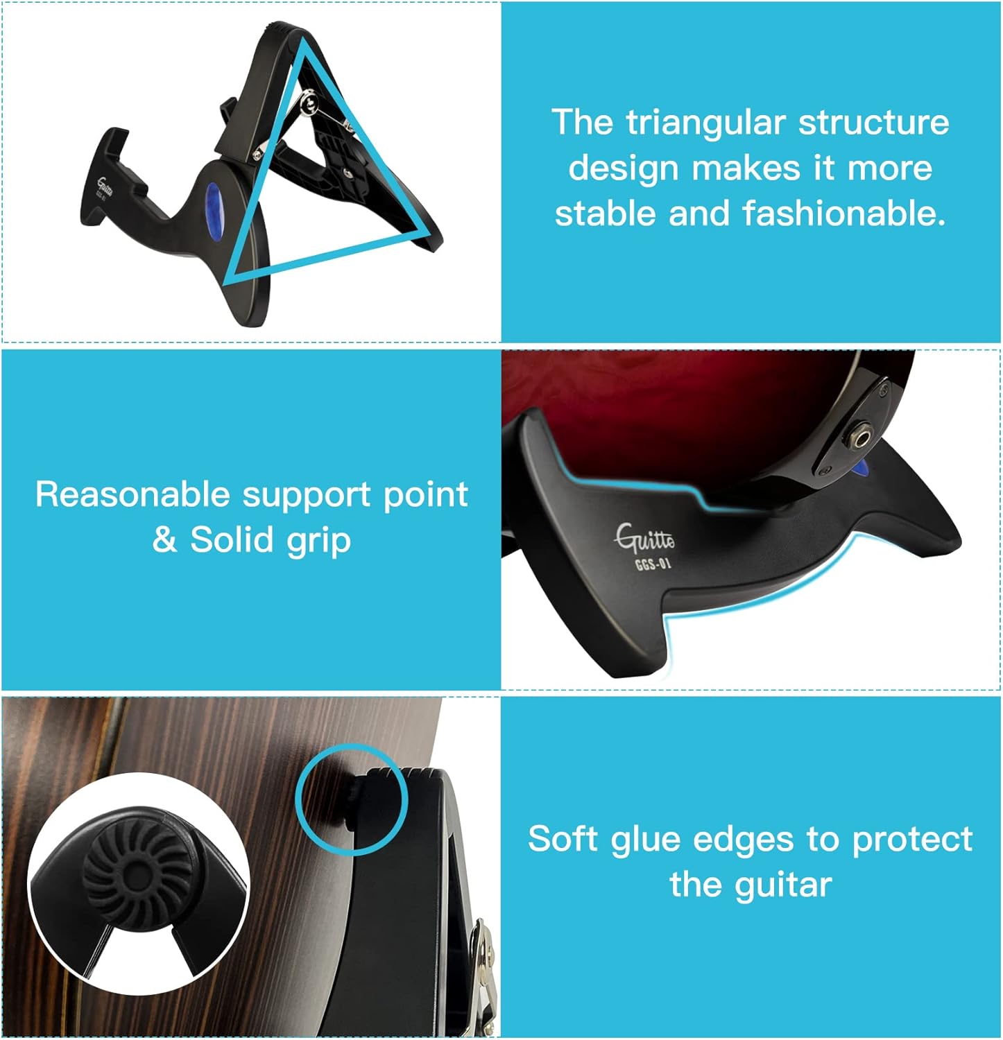 Detalle de GUITTO GGS-01 Guitar Stand Tripod Adjustable Classic A-Frame Stand