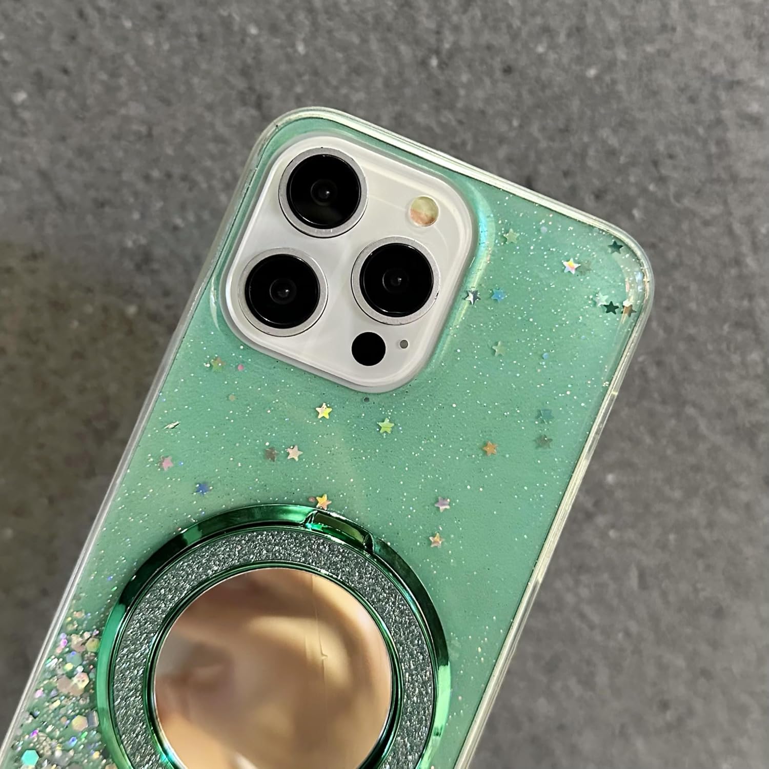 Detalle 2 de SIYOPINPFY Hülle für Xiaomi Redmi A5 4G – transparentes Silikoncase mit Spiegel-Ringständer, Glitter-Akzente und Kameraschutz