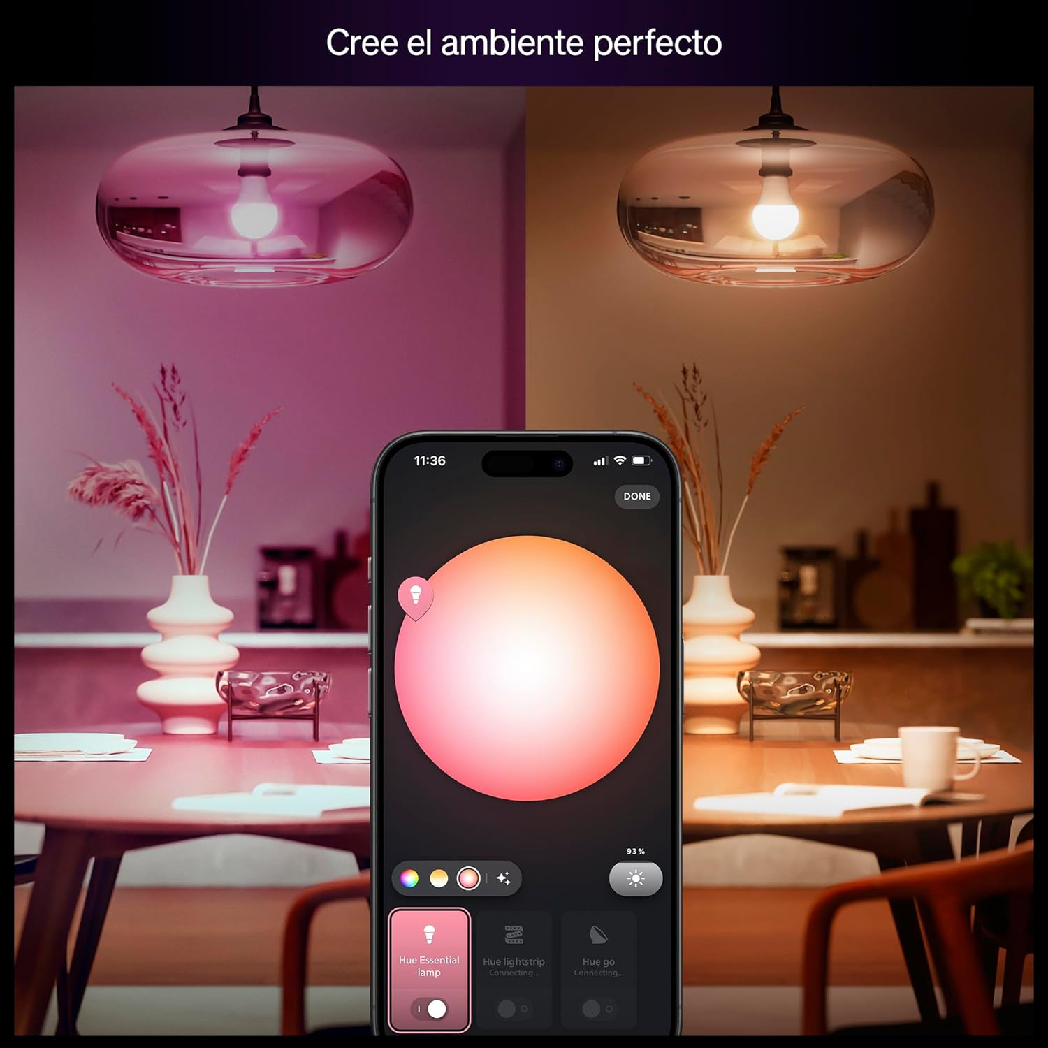 Thumbnail 2 de Philips Hue Essential - Bombilla Led Inteligente A60 Smart (4), luz blanca y colores, luminaria led E27 Base, 8 W, 2200 K-6500 K, 806 lm, regulable, compatible con Alexa, Google Assistant y Apple Home