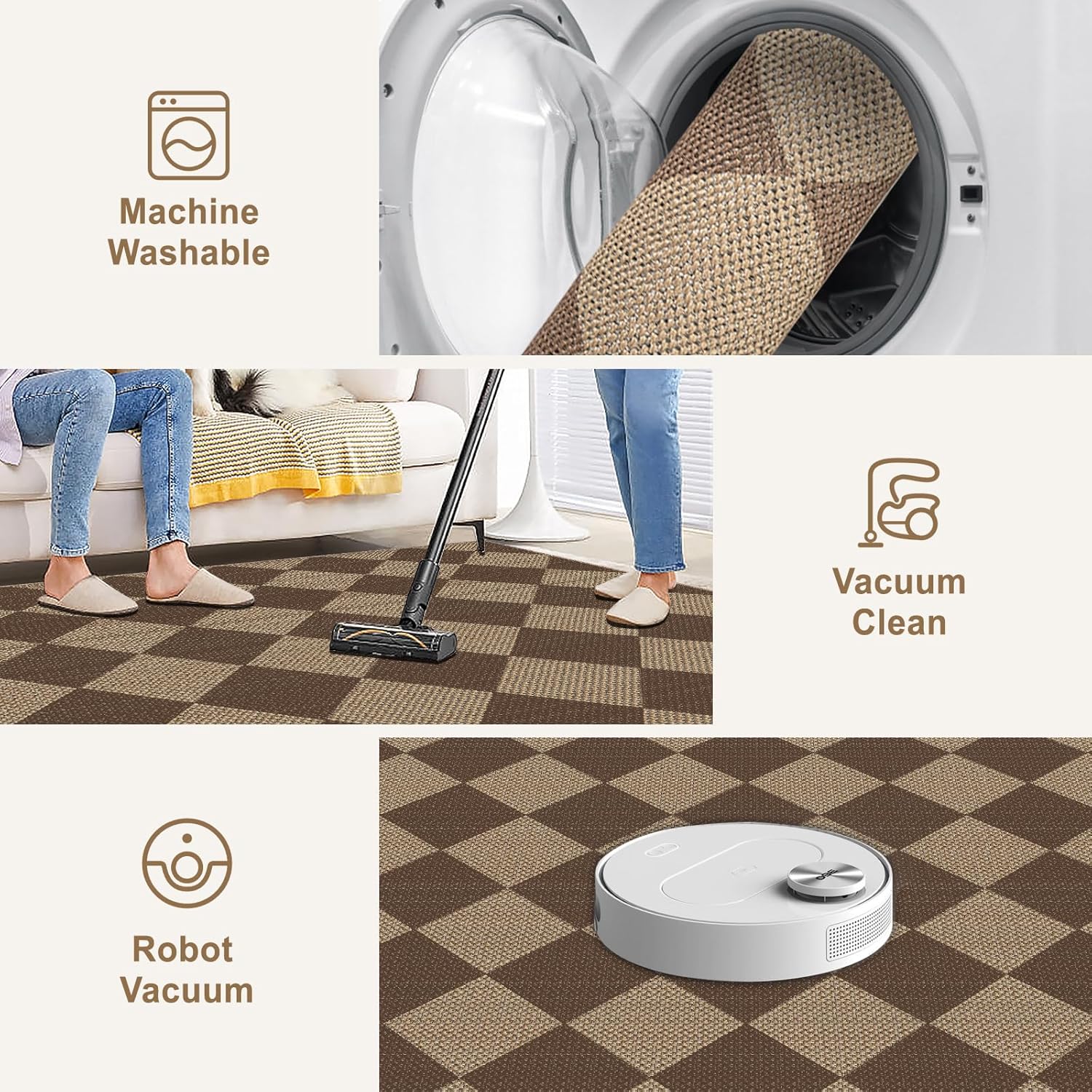 Thumbnail 5 de Capslpad Outdoor Teppich 120x180 cm mit Jute-Look und Rauten-Design (braun)
