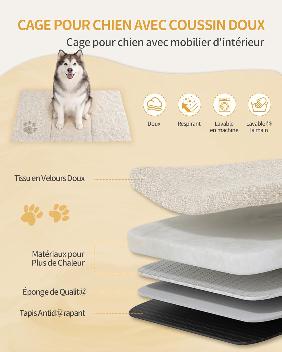 Detalle de Hzuaneri Cage pour Chien en Bois Heavy Cage avec Porte d’alimentation supérieure et design multi-portes – 120 x 75 x 81 cm