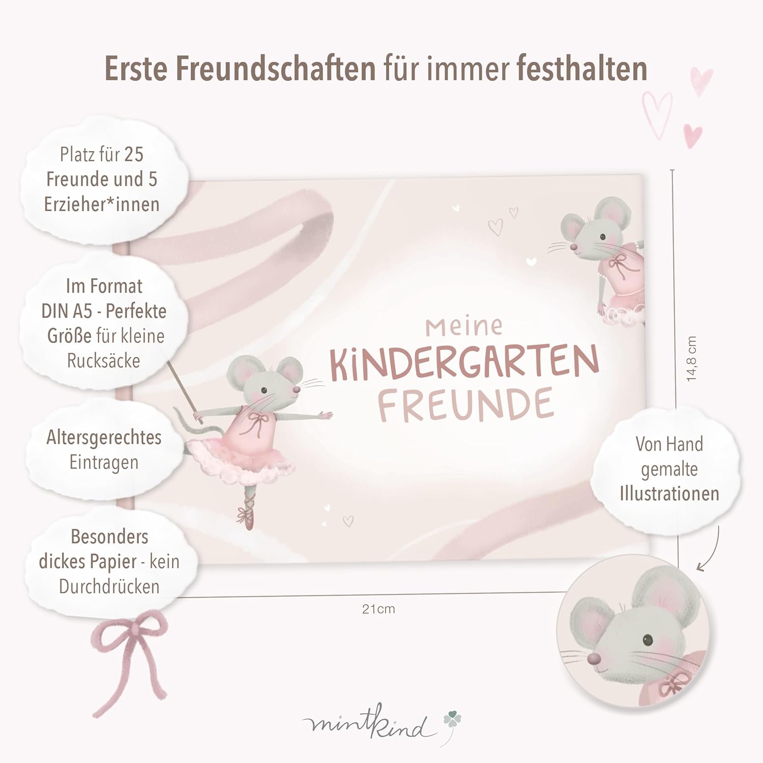 Thumbnail 1 de mintkind® Freundebuch Kindergarten – Ballerina mit 80 Seiten zum Ausfüllen