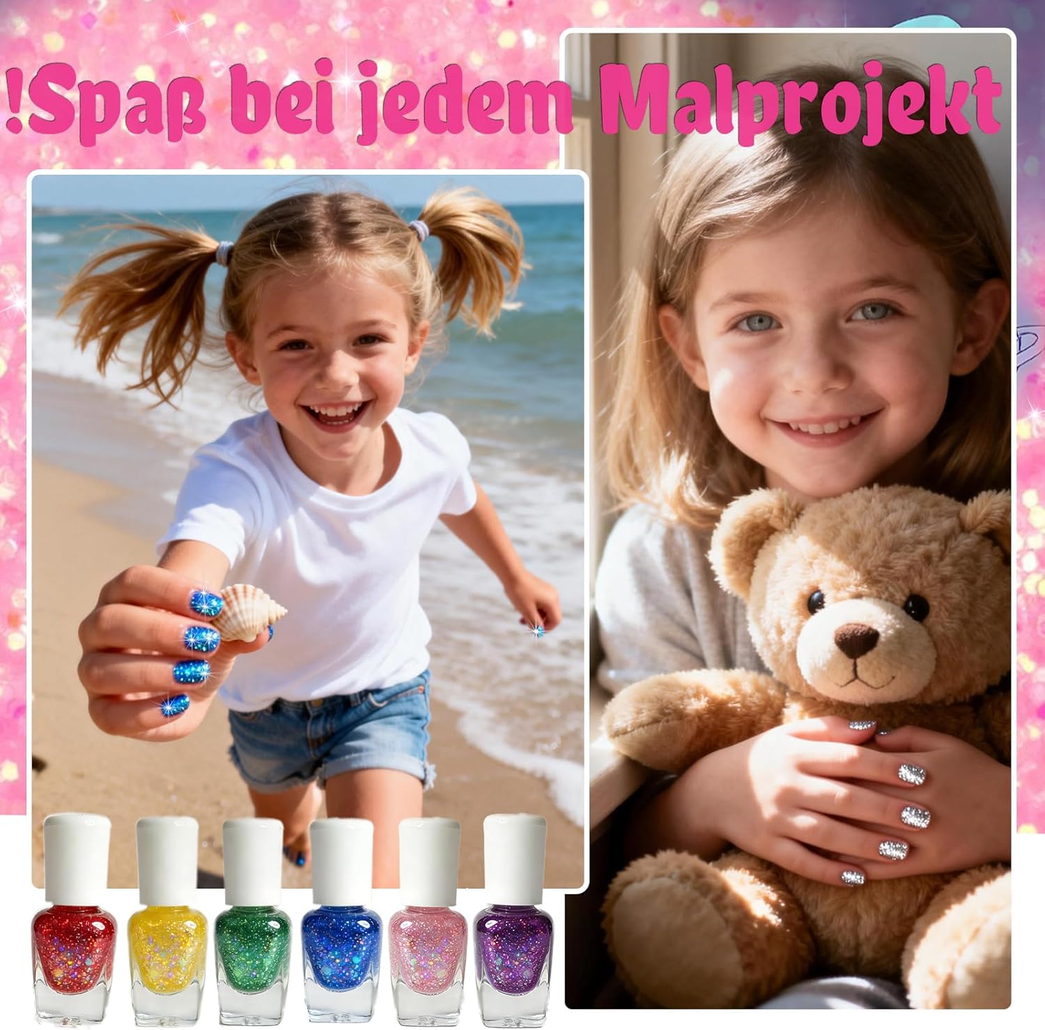 Thumbnail 5 de Aieenjor lot de 6 vernis à ongles amovibles à base d’eau (couleurs pailletées) pour enfants