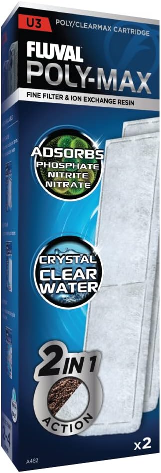Detalle de Fluval Clearmax Filtereinsatz mit Premium-Harz – Absorption von Phosphat, Nitrit und Nitrat (2er Pack) für Fluval Innenfilter U2