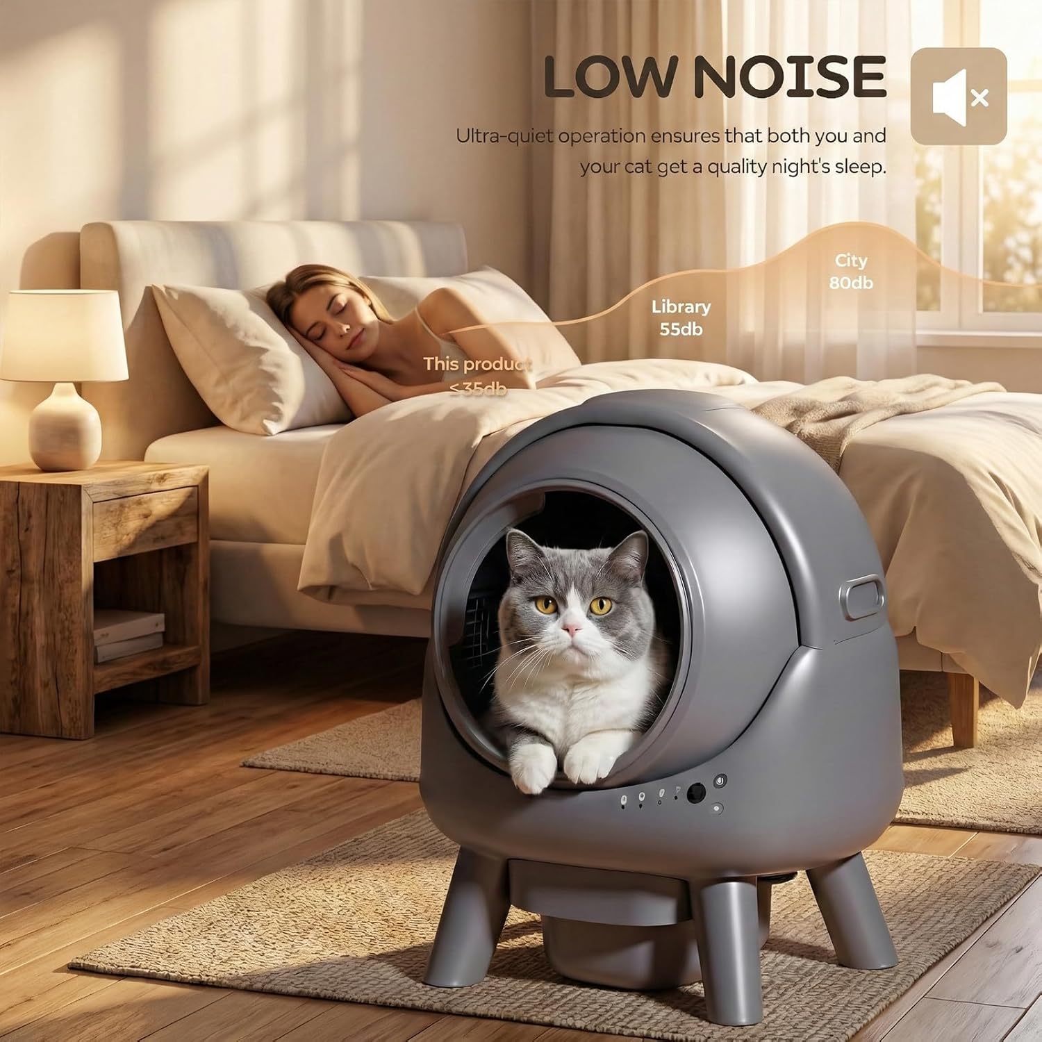 Detalle de Beokeo Automatic Litter Box: Self-Cleaning, App-Controlled for Multiple Cats