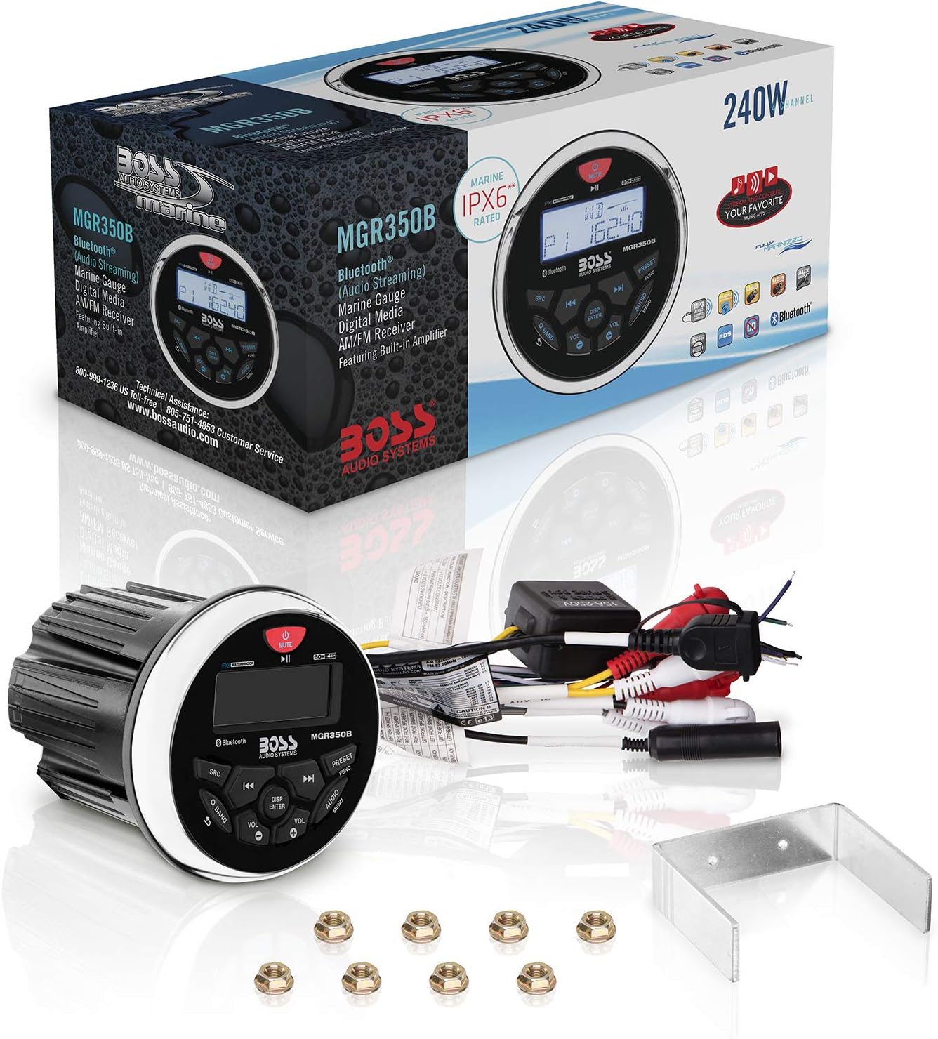 Thumbnail 6 de BOSS Audio MGR350B Marine Boat Stereo Gauge Receiver with Bluetooth