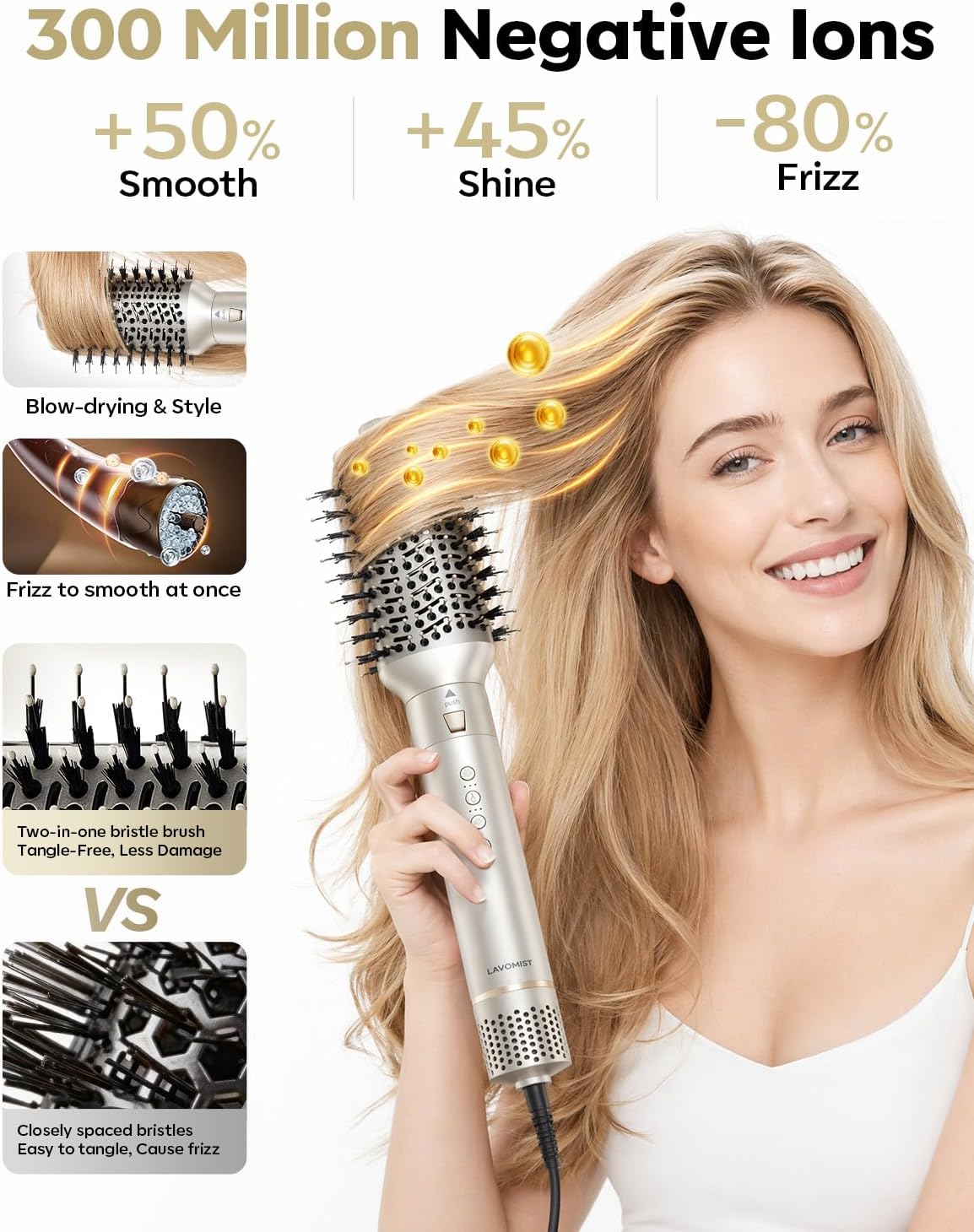 Detalle 2 de Lavomist 8-in-1 Dual Voltage Hot Air Styler & Hair Dryer Brush (110,000 RPM) with Travel Bag