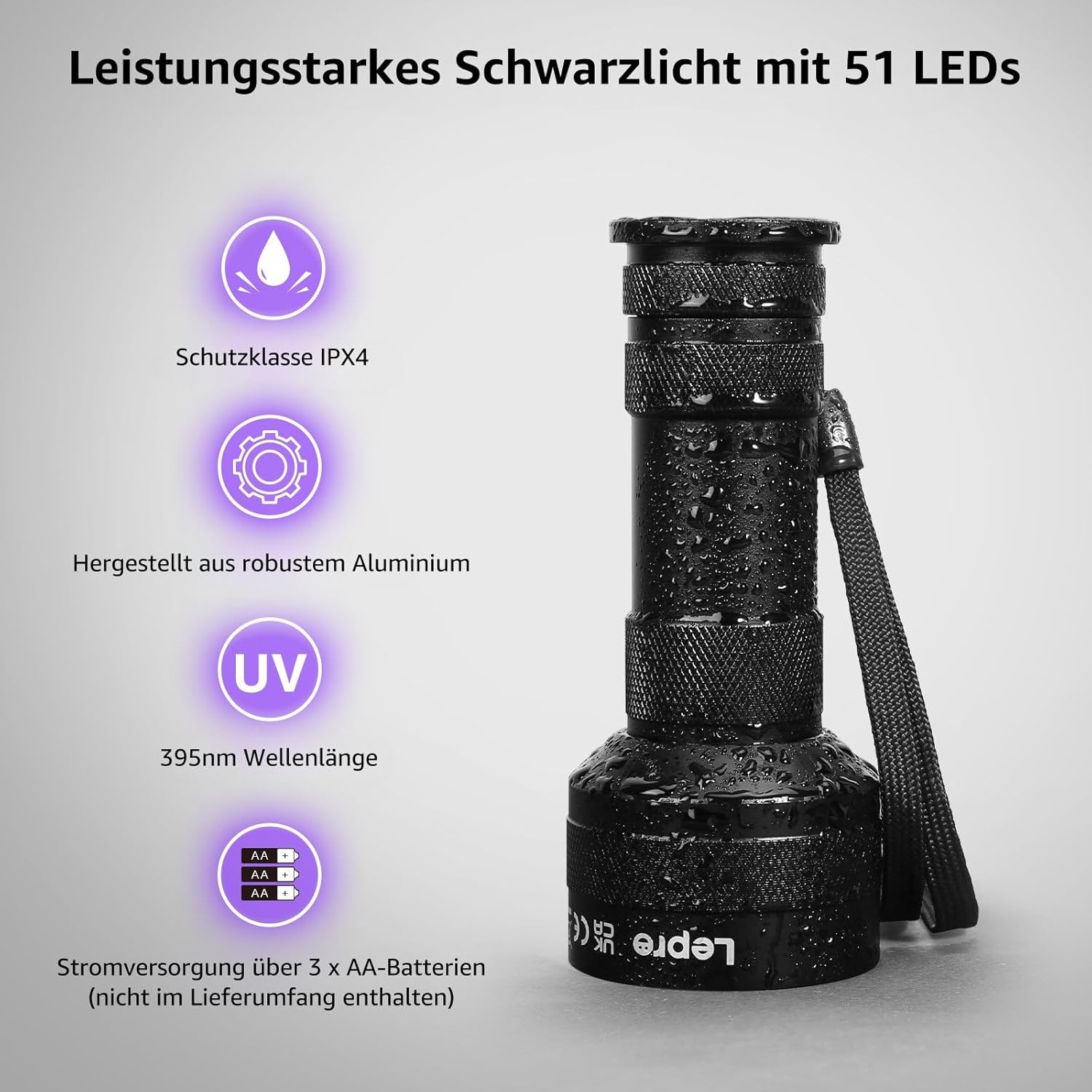 Thumbnail 5 de Lepro HD51 UV-Taschenlampe 395 nm für Haustierurin