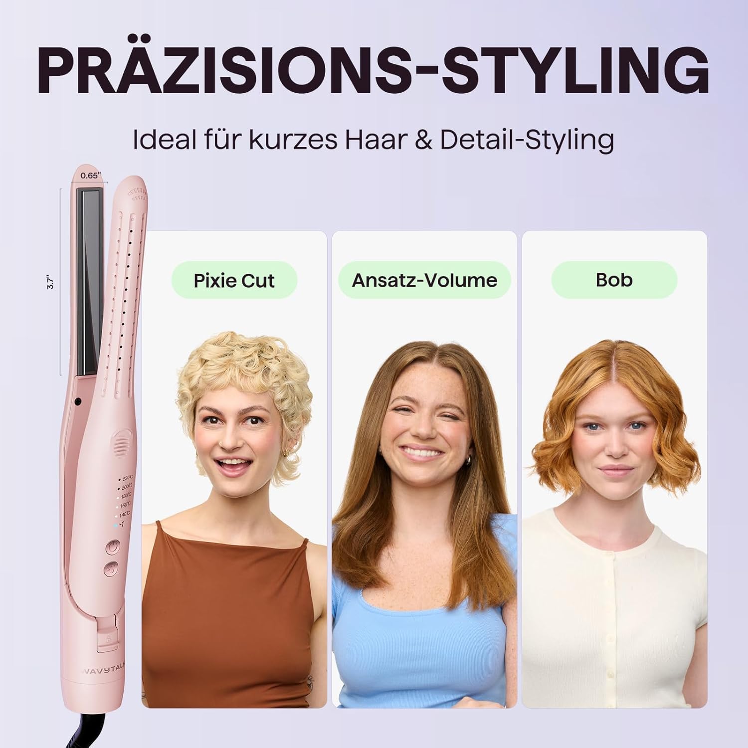 Detalle de Wavytalk Cool Curl Pencil Lockenstab – 3-in-1 für kurzes Haar mit kühlem Luftstrom
