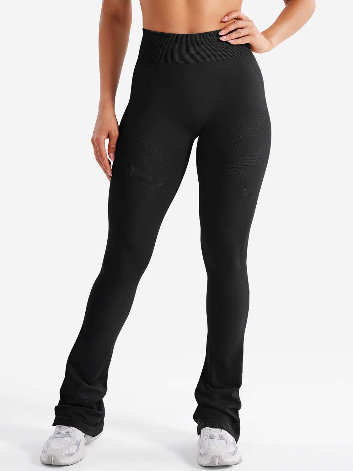 Detalle de ZAAYO Flared Leggings für Damen mit Scrunch-Bund, hohe Taille und Bootcut-Design
