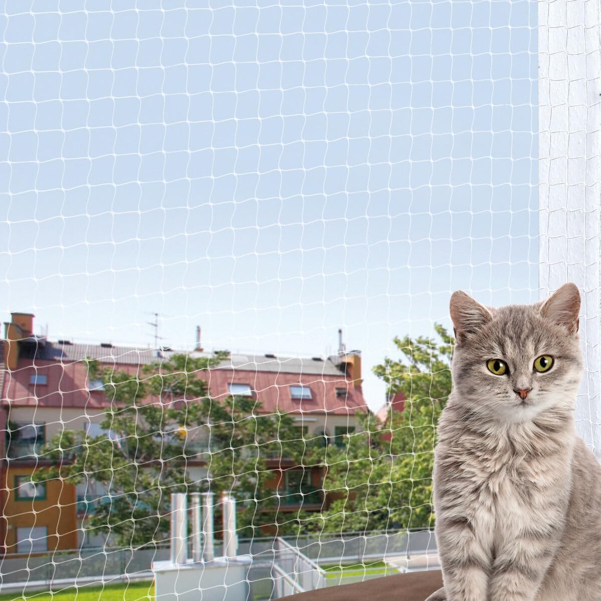 Detalle 2 de Trixie Rete di Protezione per Gatti – Balcone, Terrazza e Finestra (8x3 m, 3x3 cm, Trasparente)