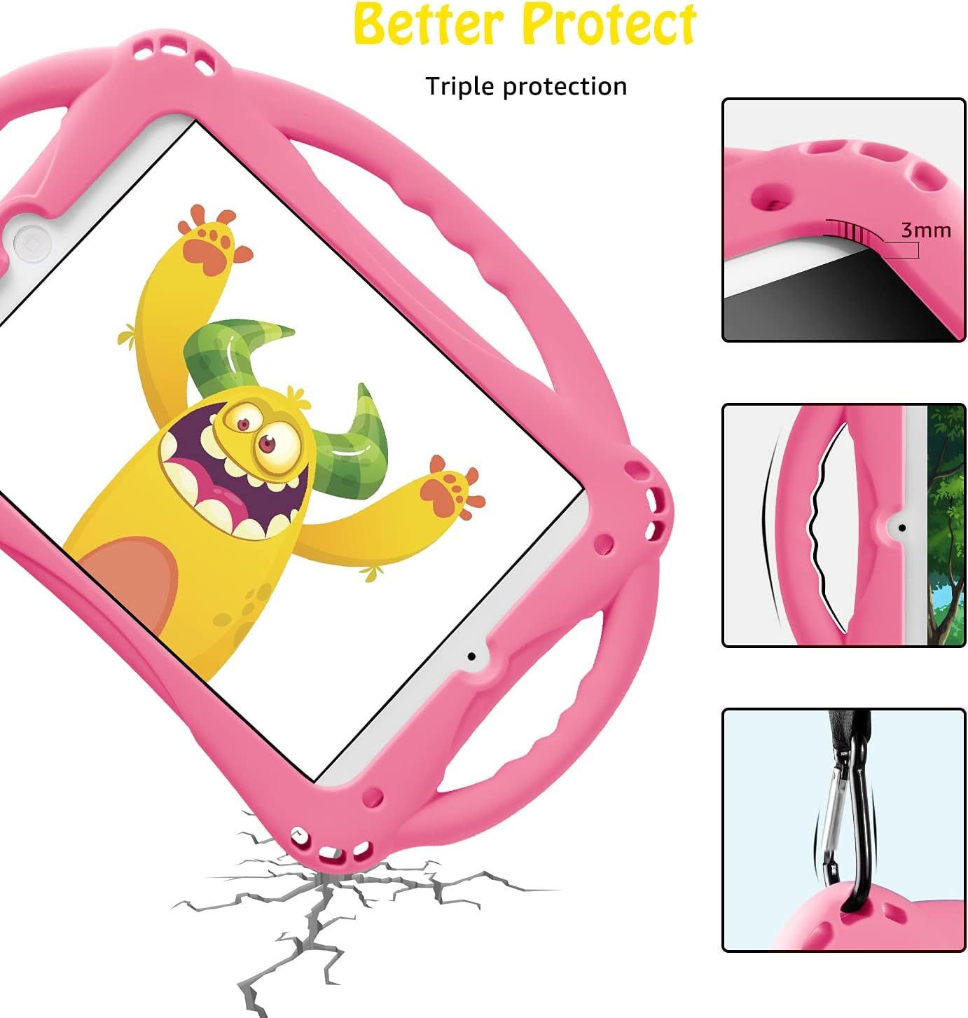 Detalle de TopEsct Kids Case for iPad Mini (All Generations) – Shockproof Silicone Case with Handle and Stand (Pink)