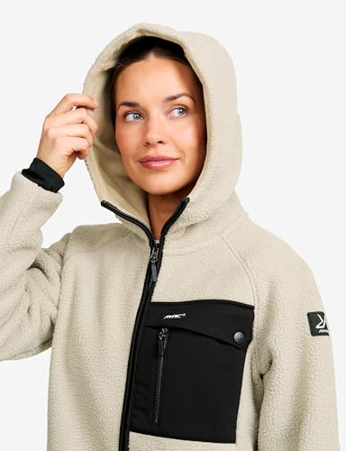 Detalle 2 de RevolutionRace Sherpa Hoodie für Damen – Outdoor-Fleecejacke, Beige Khaki, Größe S