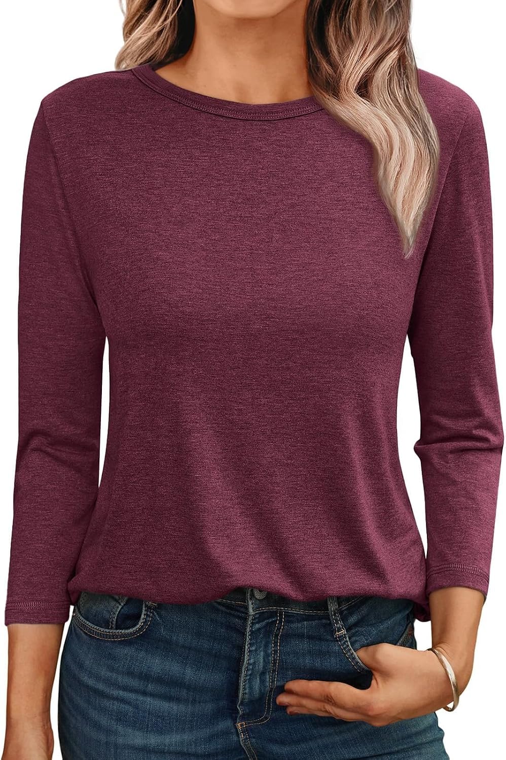 Detalle de Airmood damesblouse met 3/4-mouwen, losse pasvorm en ronde hals