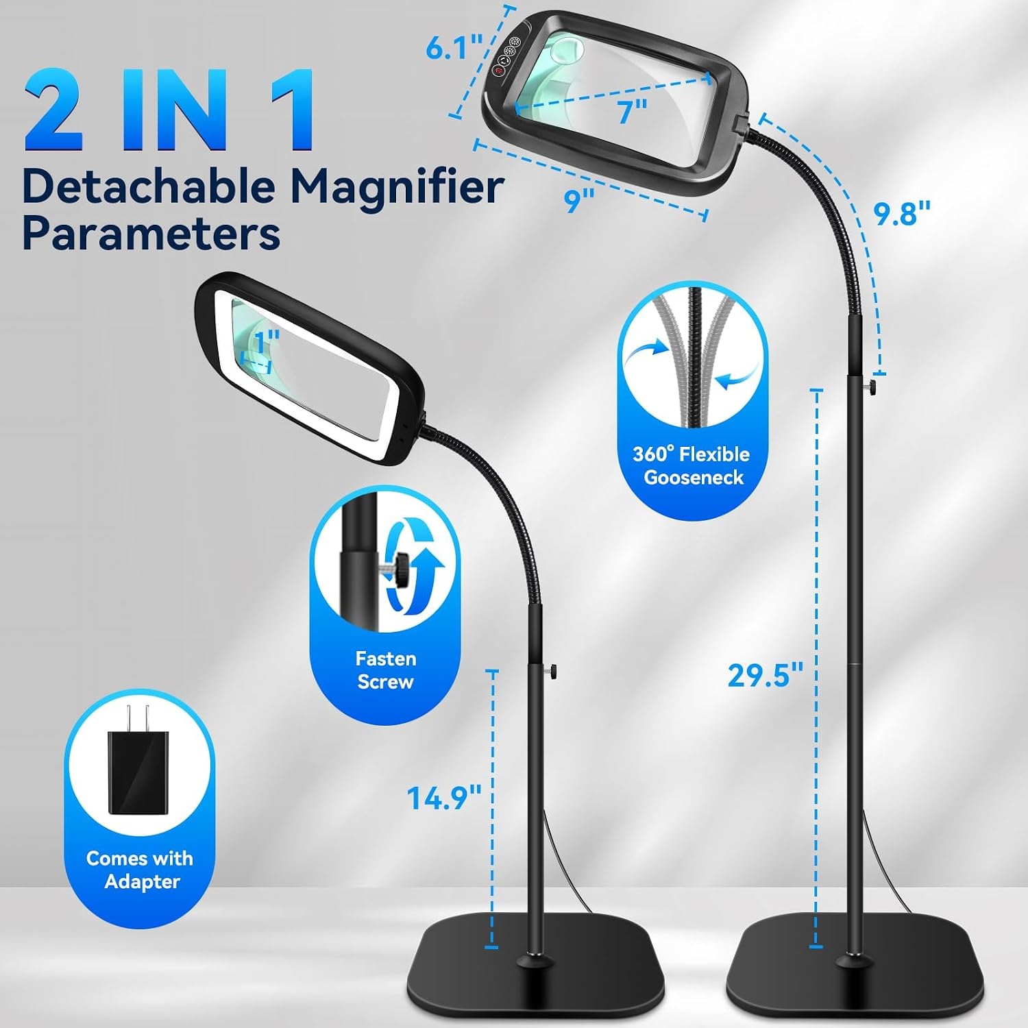 Detalle 2 de Floor Magnifying Lamp with 10X and 30X Magnification