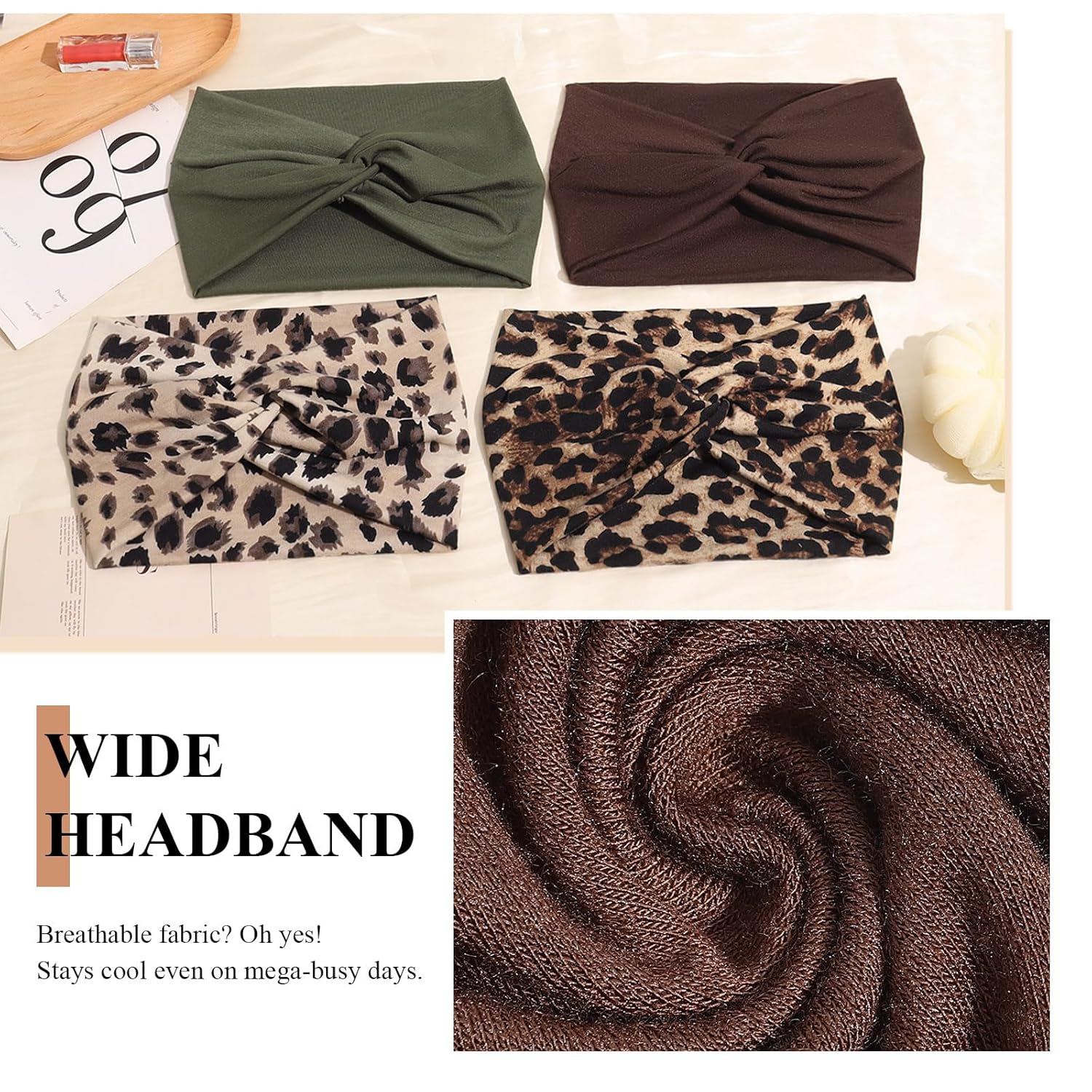 Thumbnail 3 de Kavya Haarband Damen Stirnband 4er Pack – Extrabreites, elastisches Boho-Stirnband für Yoga, Sport und Alltag