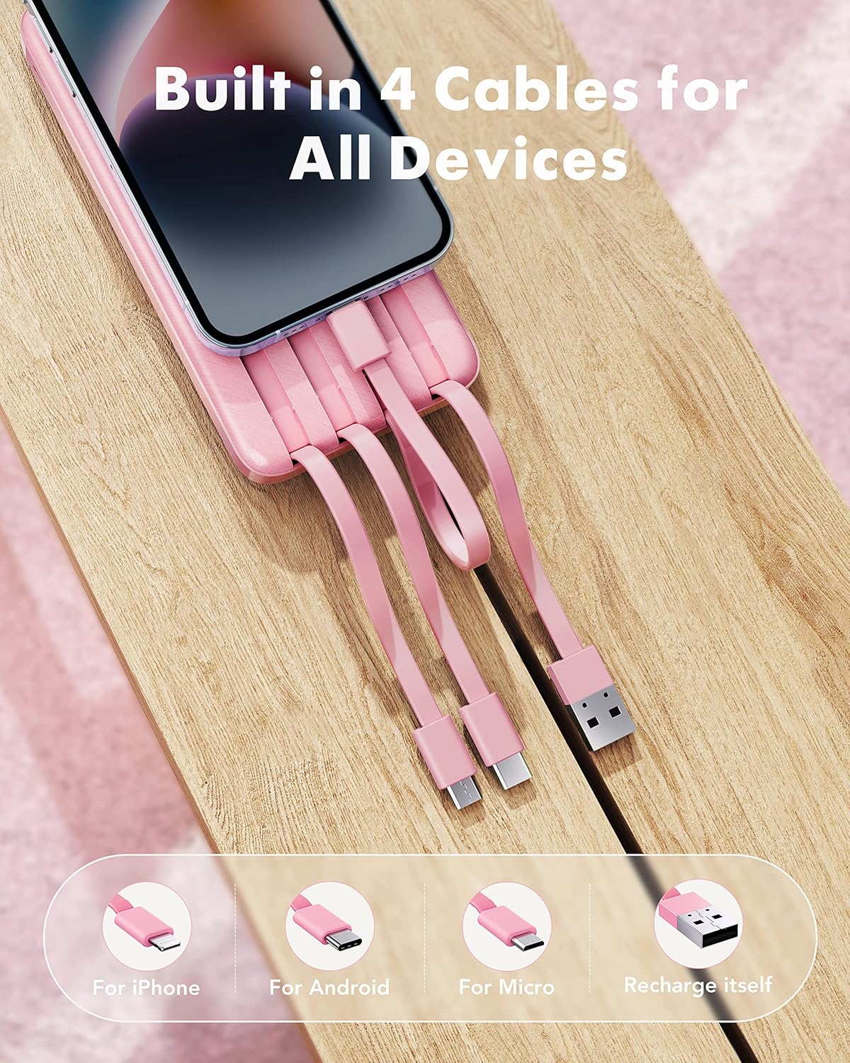 Detalle de Charmast Power Bank with Built in Cables X 4: a practical all-in-one portable charger