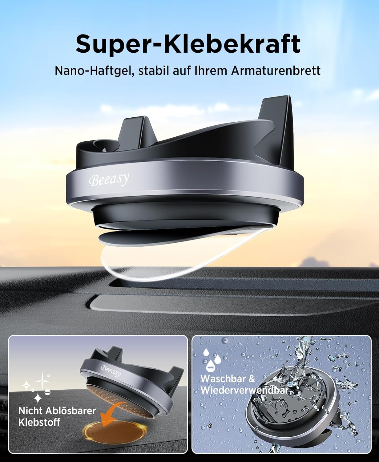 Thumbnail 1 de Beeasy Handyhalterung fürs Auto: Silikon-Halter mit 360°-Drehung für Smartphones (Armaturenbrett)