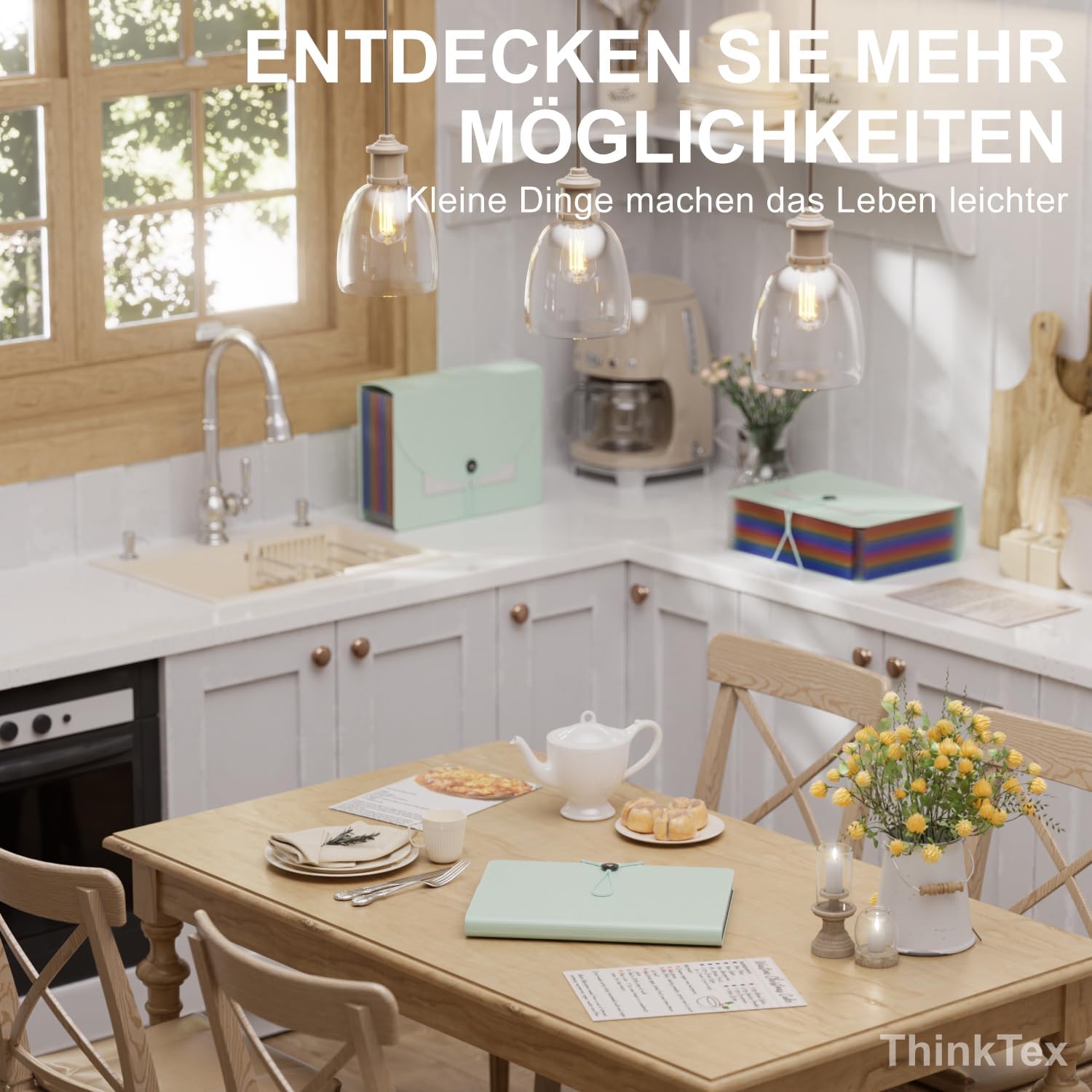 Detalle 2 de ThinkTex 12-Fächer Dokumentenmappe A4 in Morandi Grün – Ordner mit Fächern, Etiketten und Kordelzug