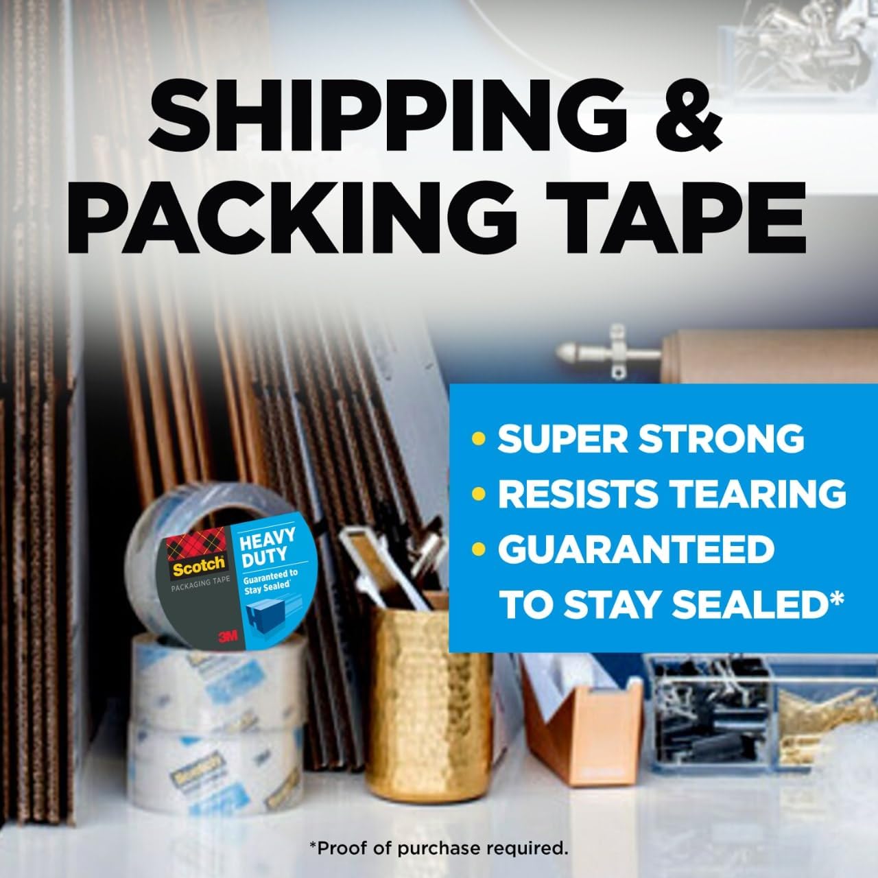 Detalle 2 de Scotch Heavy Duty Shipping Packing Tape: 6 Rolls of Clear, Industrial-Strength Sealing