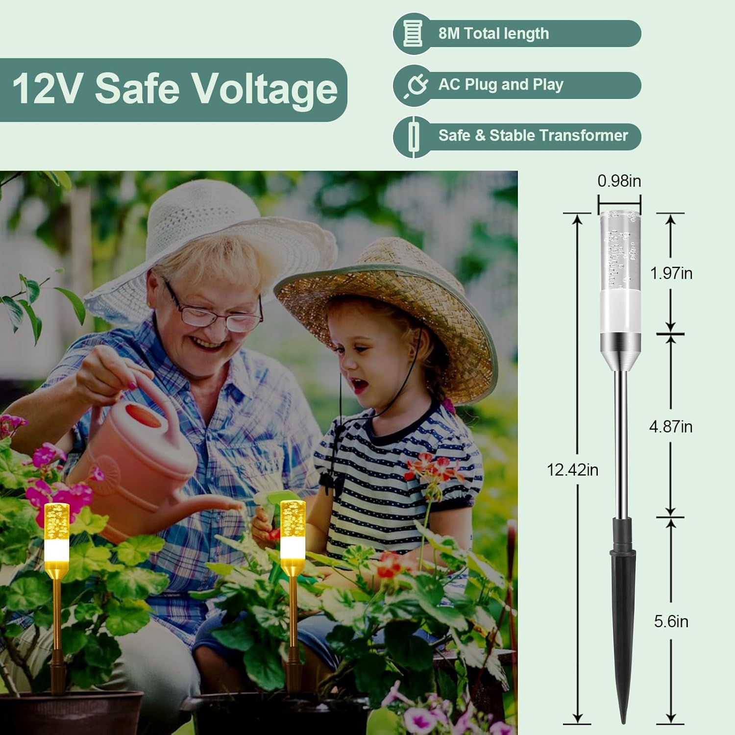 Detalle de ECOWHO Mains Powered Garden Path Lights: Extendable 24-Pack 12V Low Voltage LED Landscape Lights