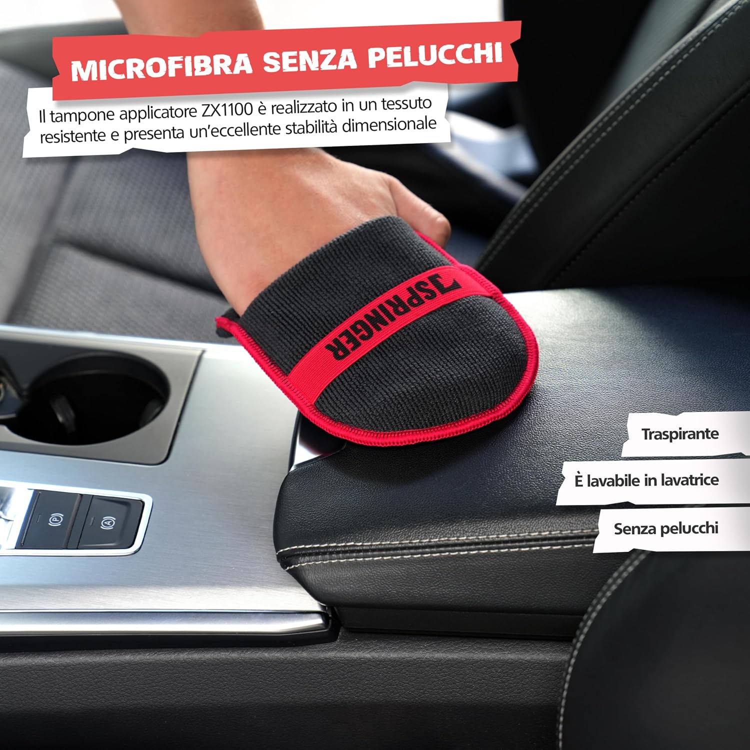 Detalle de SPRINGER ZX1100: 2 spugne in microfibra per auto, senza pelucchi e con presa 2-in-1