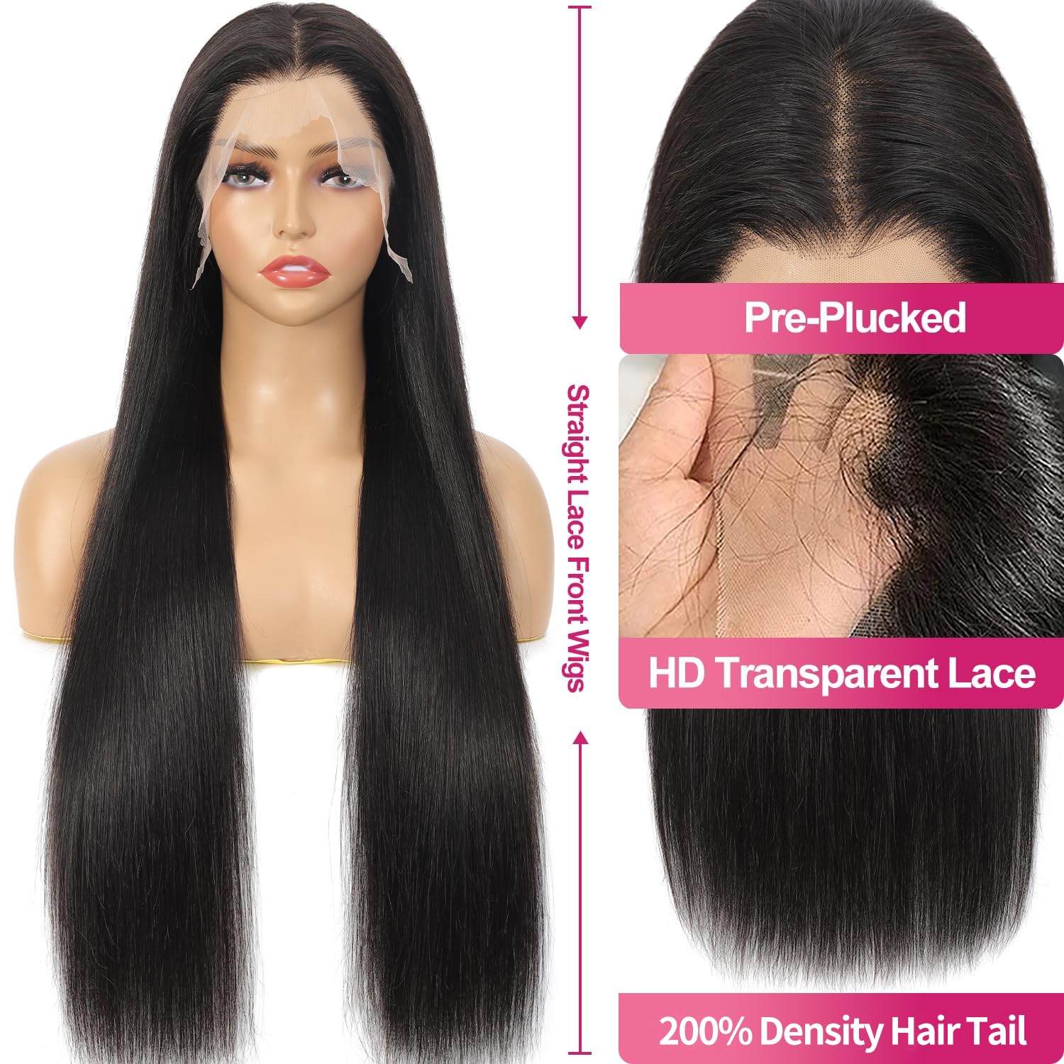 Detalle 2 de Btomar 30 Inch 13x6 HD Lace Front Wig - 200 Density, 100% Human Hair