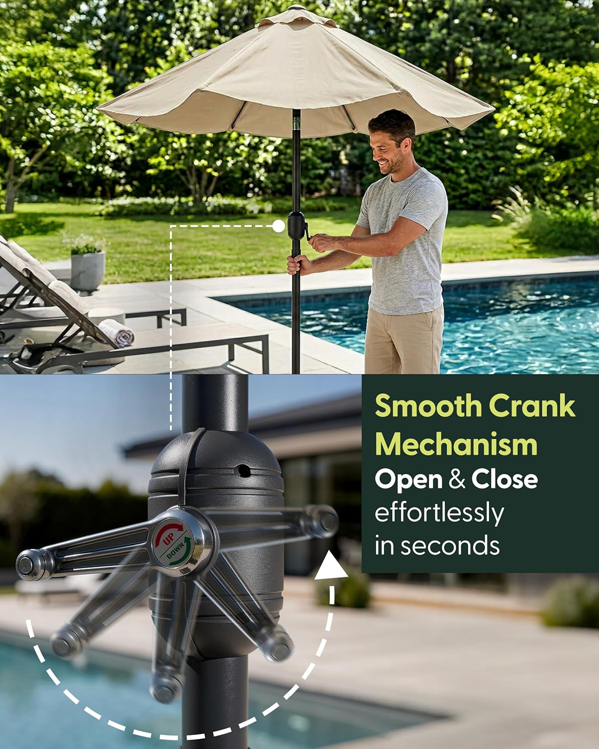 Thumbnail 3 de KEPLIN Tilting Parasol Crank & Tilt Outdoor Umbrella with Protective Cover, UPF 50+ 180gsm Polyester Canopy (2m)