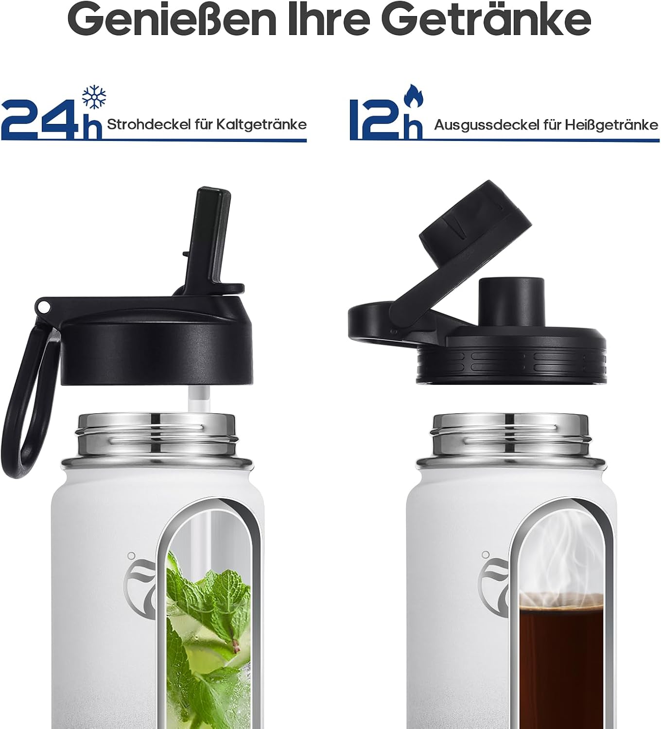 Thumbnail 2 de HydroPal Edelstahl Trinkflasche – 750 ml/1 l/1,2 l/1,9 l: Vielseitige, auslaufsichere Isolierflasche mit zwei Deckeln