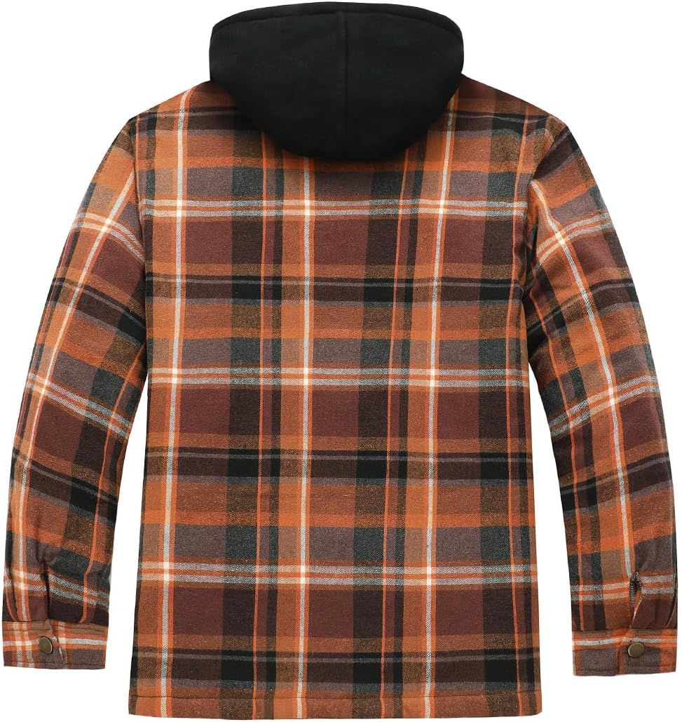 Thumbnail 3 de ZENTHACE Z190628 Men's Quilted Hooded Plaid Jacket with Zip and Snap Closure