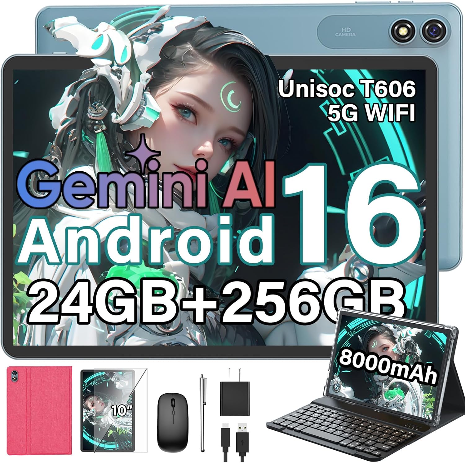 Detalle de Relndoo T901 Android 16 Tablet, 10.1-Inch Display, Keyboard Bundle, 24GB RAM