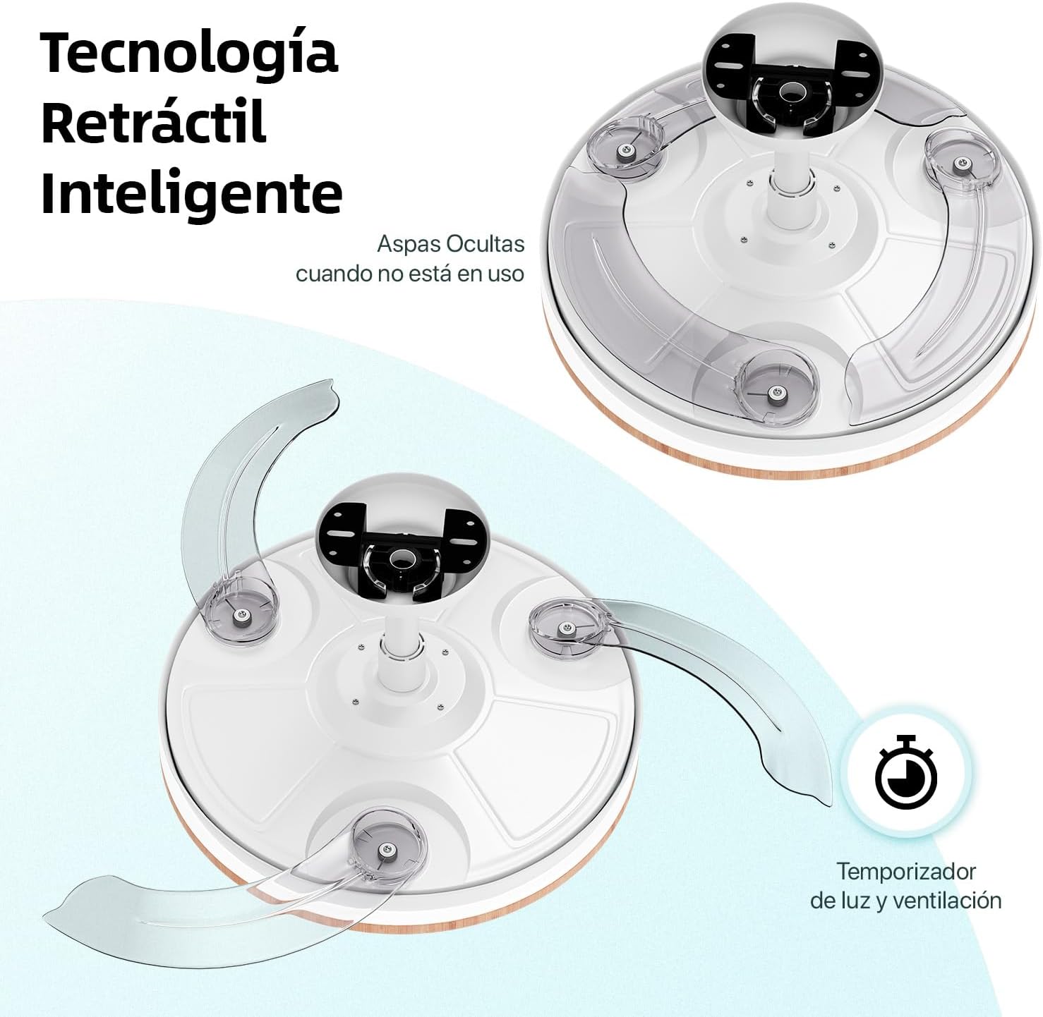 Detalle 2 de LEDUNI ventilador con luz LED 72W, 7590 lúmenes y mando a distancia (6 velocidades, aspas retráctiles, CCT 3000K/4000K/6000K)