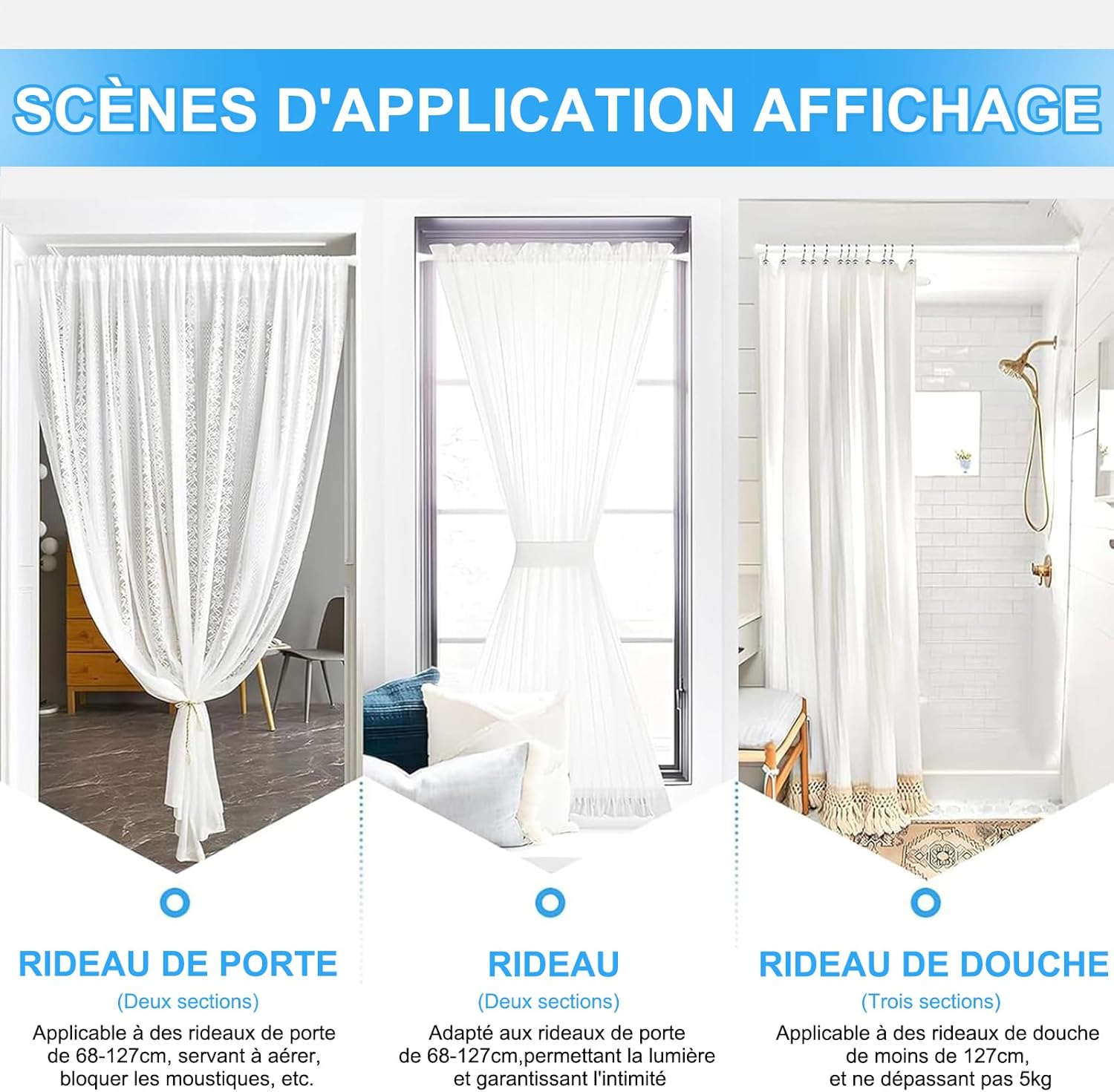 Thumbnail 4 de ZipGlo Tringle rideau sans perçage 115–195 cm, 22 mm — acier au carbone