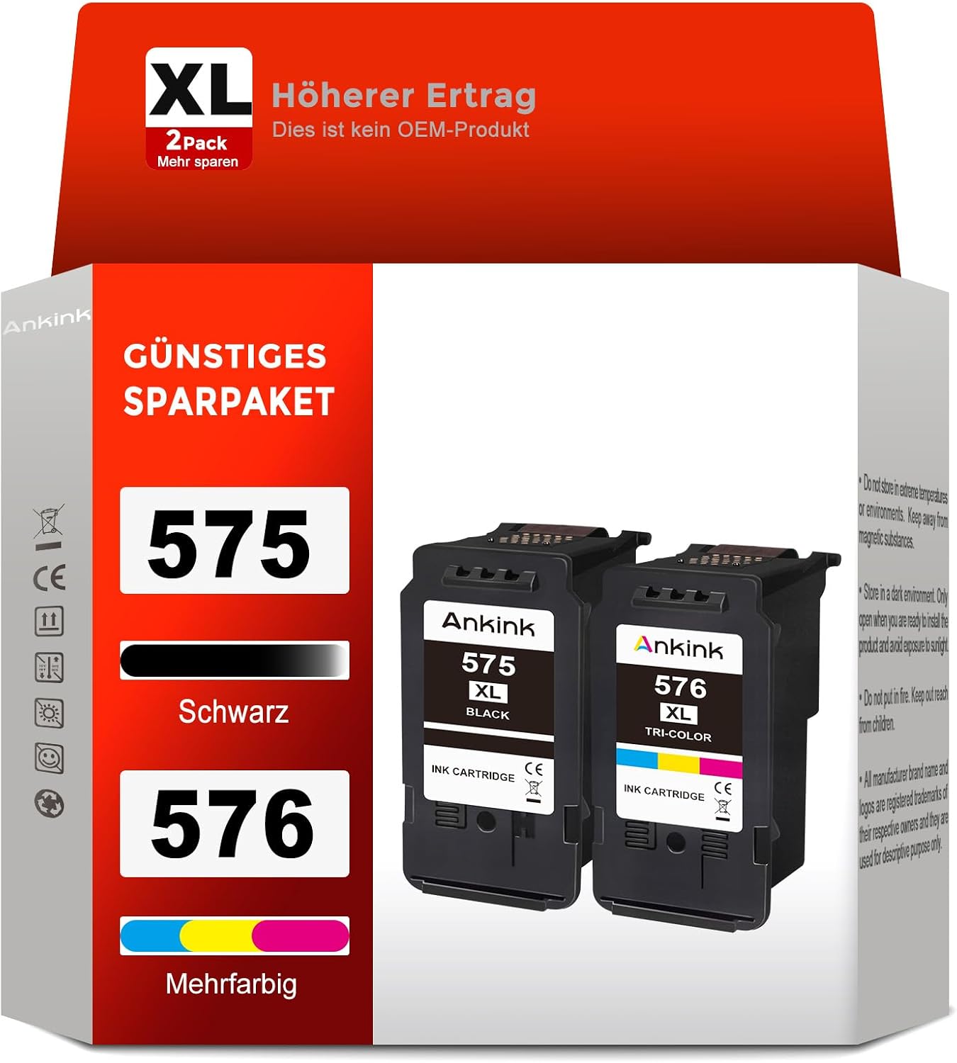 ANKINK Tintenpatrone PG575XL 576XL 2er-Pack Schwarz