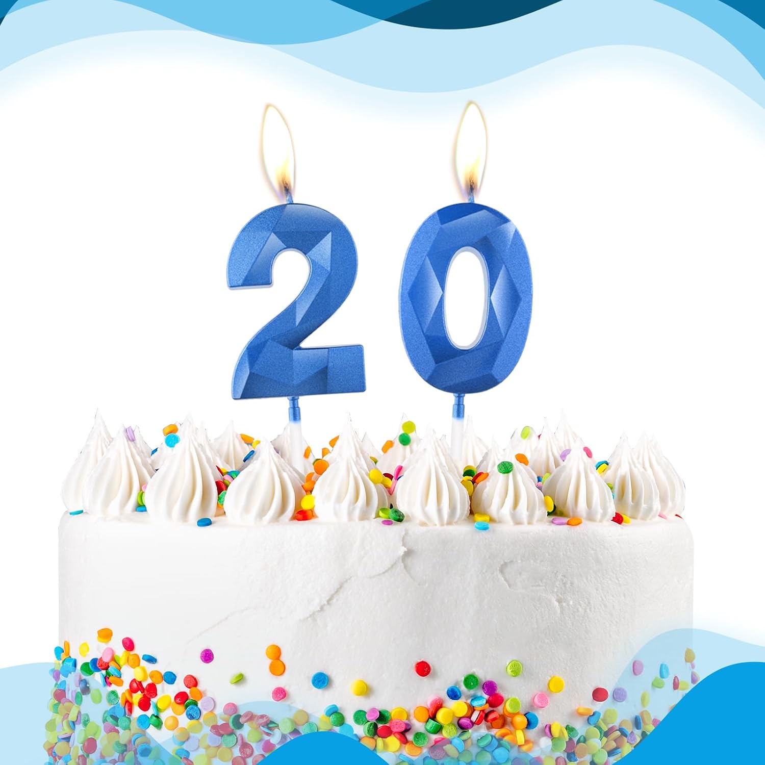 Thumbnail 2 de Sapphire Blue 50th Birthday Candles for Cake – 3D Number 50 Topper (UK)