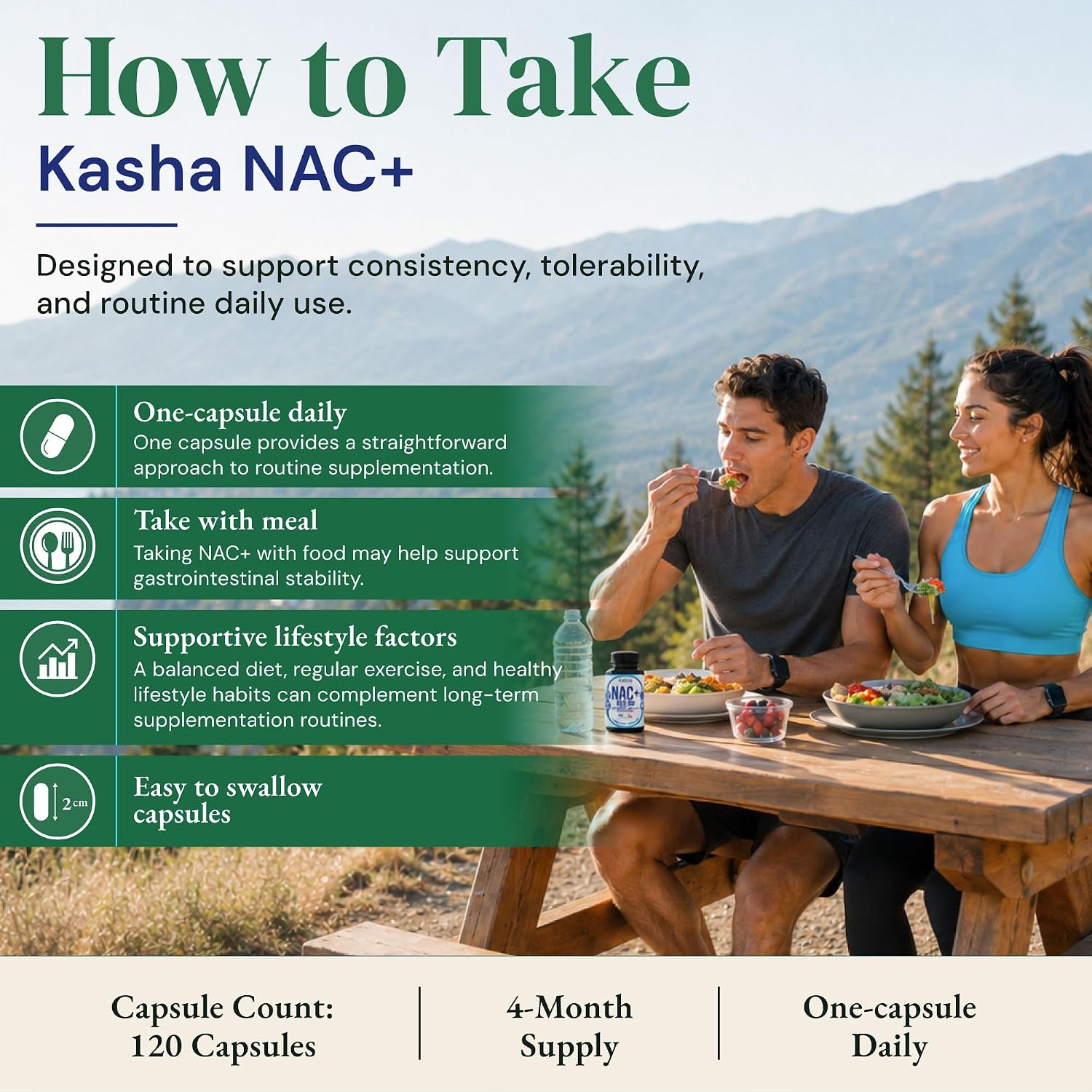 Detalle 2 de KASHA NUTRITION NAC 600 mg Capsules with Glycine & Selenium, 120 Count
