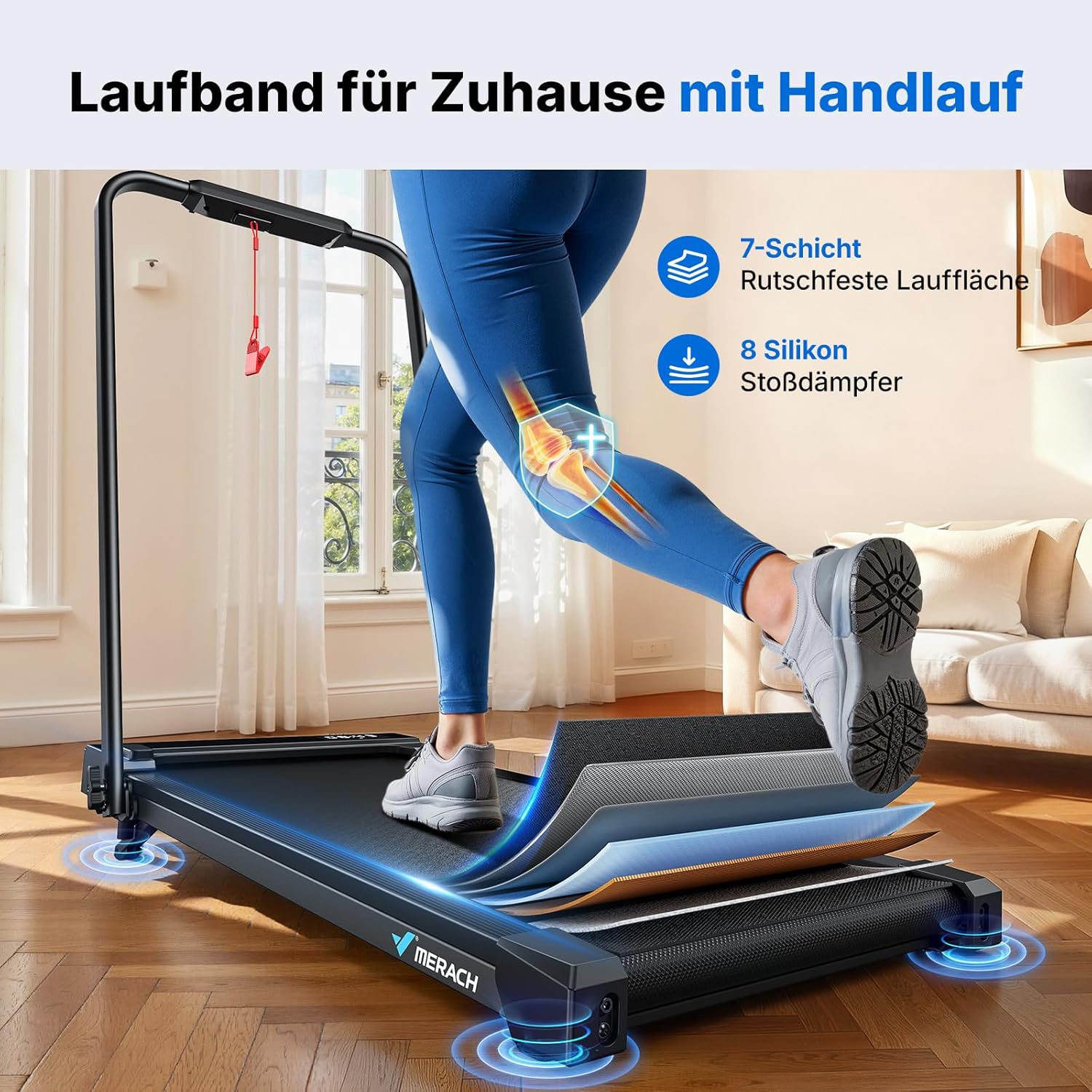 Thumbnail 4 de MERACH Walking Pad Laufband für Zuhause mit Fernbedienung, 0–6% Steigung, bis 12 km/h