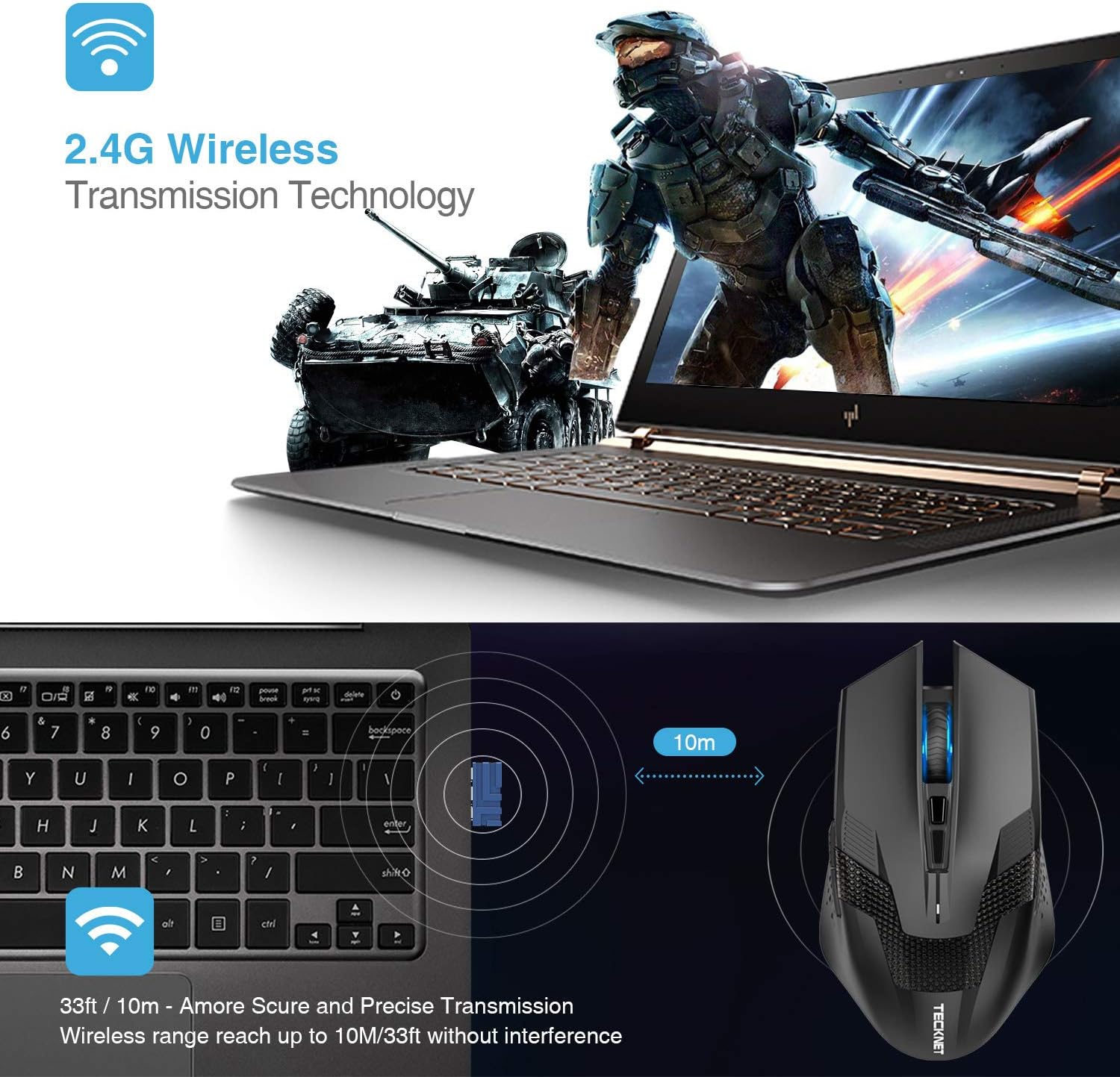 Thumbnail 5 de TECKNET Wireless Gaming Mouse 4800 DPI, 8 buttons