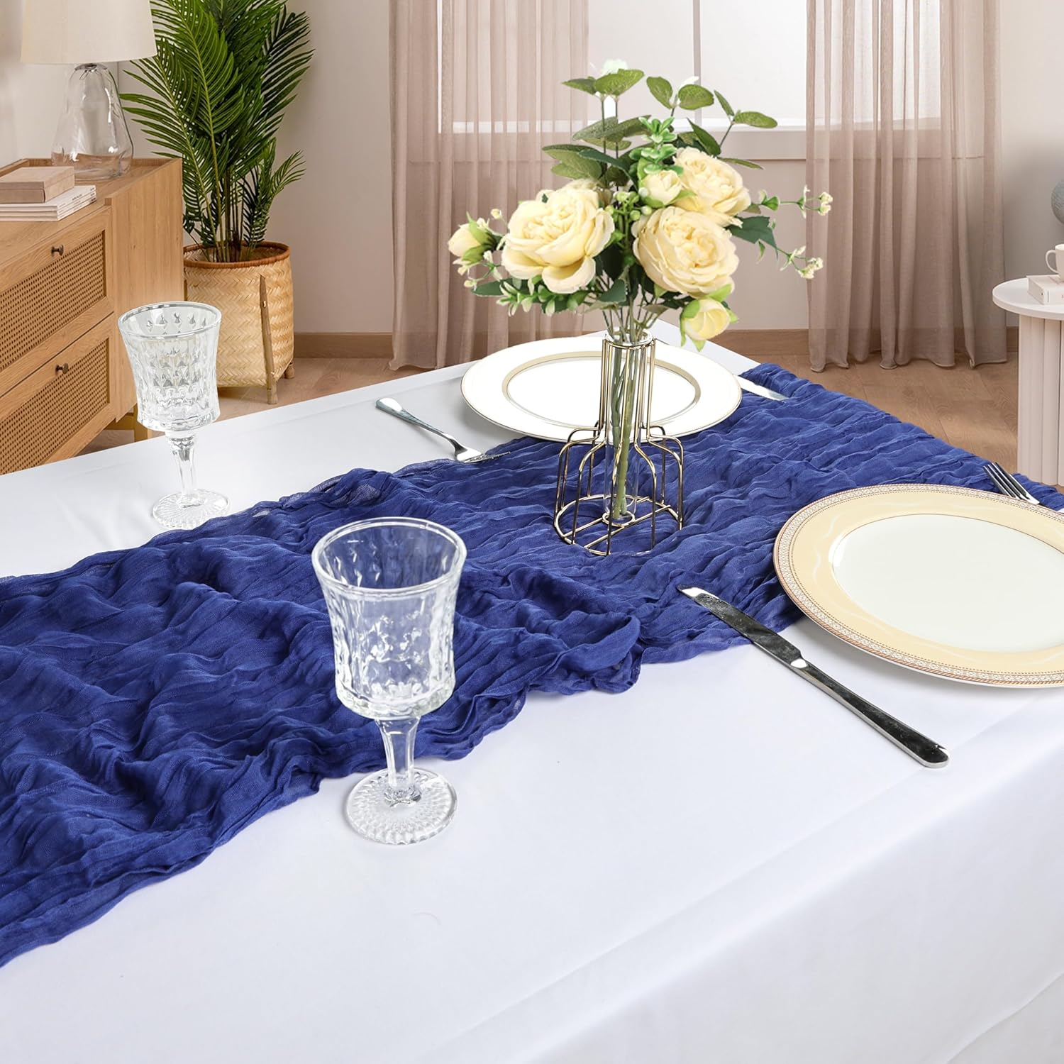 Thumbnail 5 de 12-Pack 10FT Royal Blue Cheesecloth Table Runner (120 Inch Long) for Weddings, Parties & Home Decor