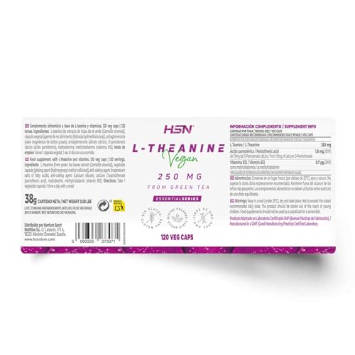Detalle de HSN L-Teanina 250 mg, 120 cápsulas vegetales con vitaminas B12 y B5