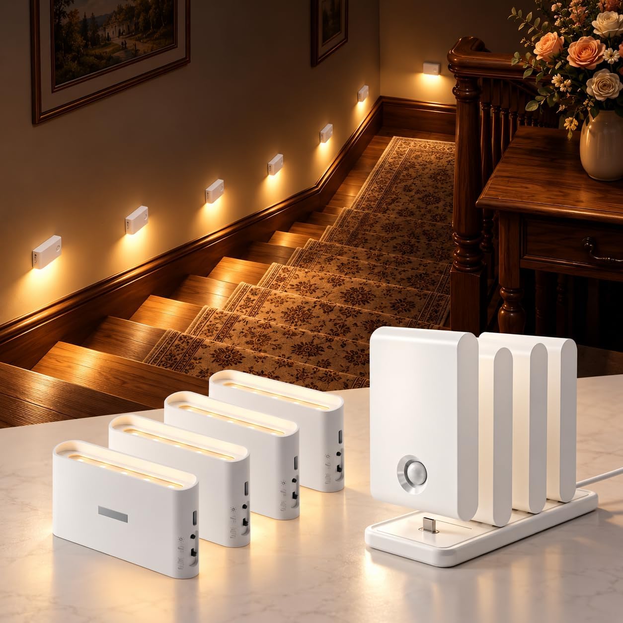 Detalle de EZVALO NL01-Non-linked Motion Sensor Night Lights, 3000K, Dimmable, 8-Pack