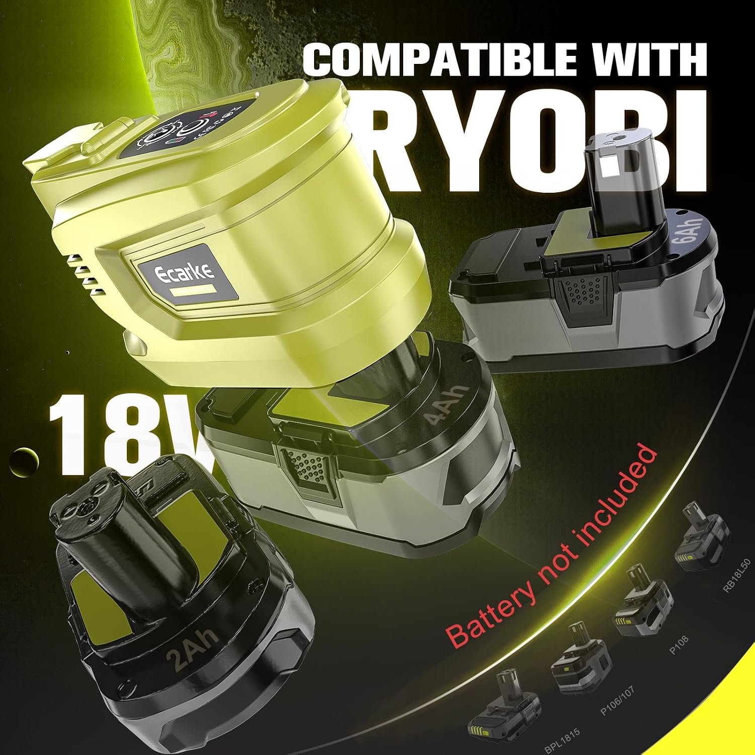 Detalle 2 de Ecarke 200W Portable Power Inverter for Ryobi 18V/20V 110-120V 🌟