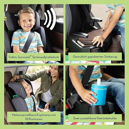 Detalle de Graco Junior Maxi i-Size R129 Kindersitz – ca. 3,5–12 Jahre, 100–150 cm, Gewicht ca. 3,4 kg, Midnight Schwarz