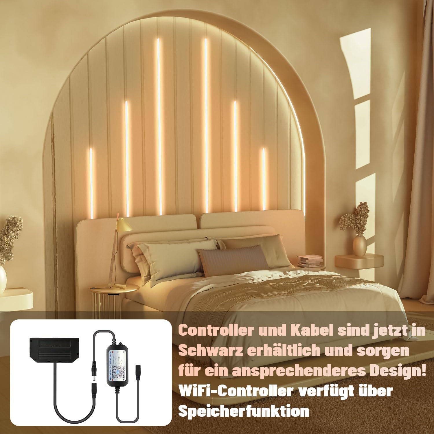 Detalle 2 de Lichaser Schwarz LED für Akustikpaneele – 6er-Set Warmweiß, Alexa-kompatibel (selbstklebend)