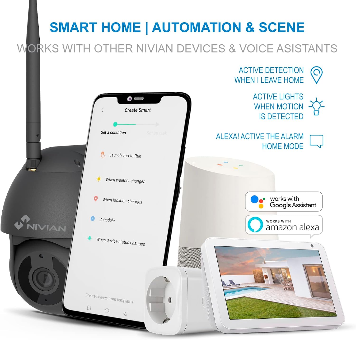Thumbnail 6 de NIVIAN Telecamera PTZ WiFi 2,4Ghz Half4K con Auto-tracking, visione notturna e compatibilità con Alexa e Google Home