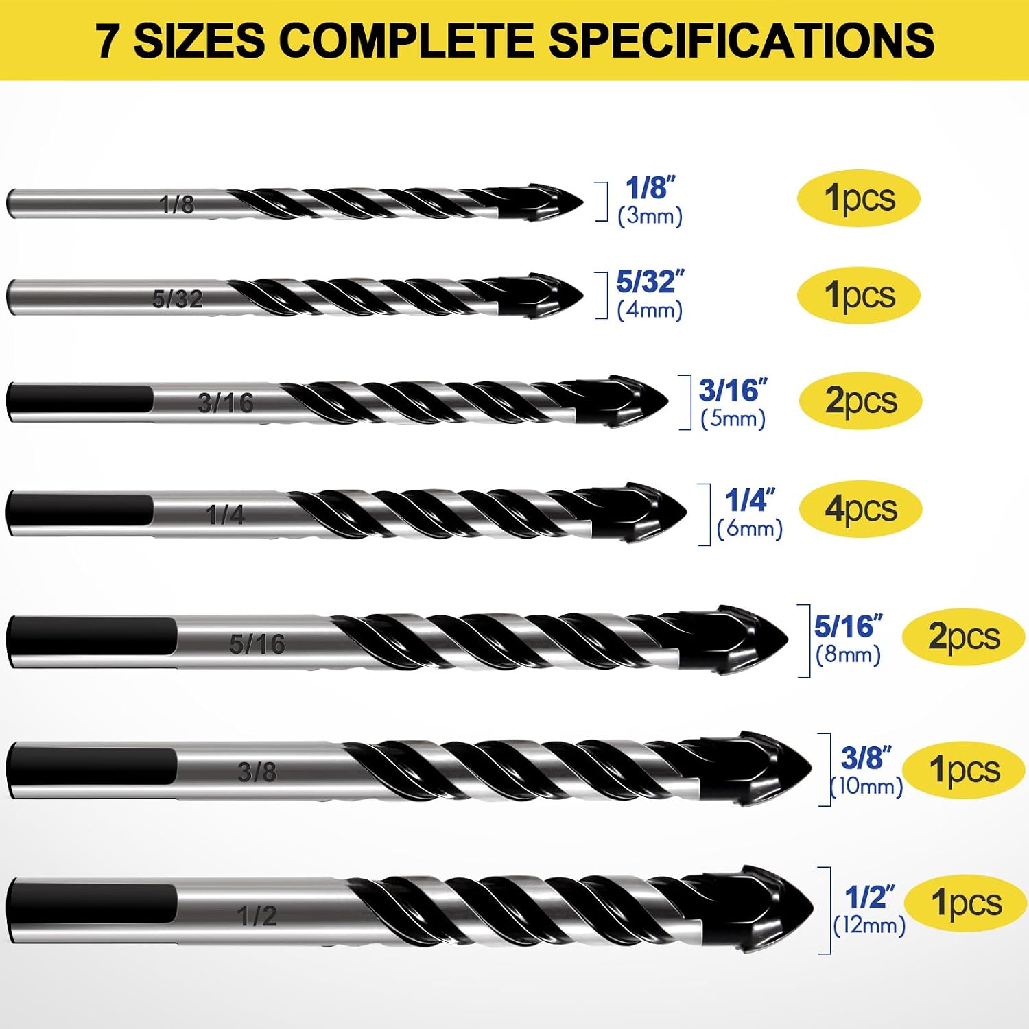 Thumbnail 3 de DYRECELVE Concrete Drill Bit Set 12-PCS, Carbide-Tipped, 7 Sizes