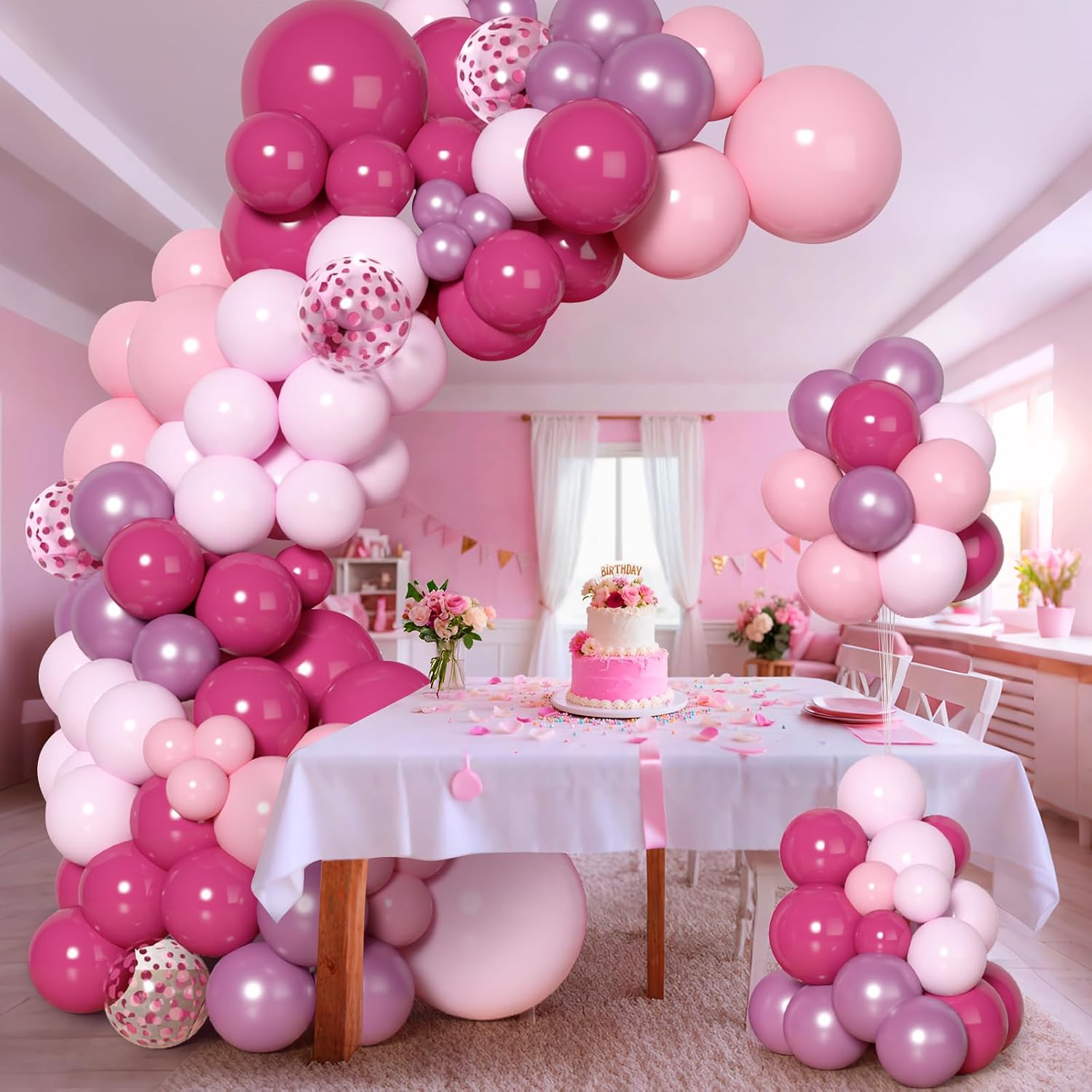Detalle de 147 Stück Valentinstag Deko Set Rosa – Luftballon Girlande in Hot Rosa, Gold und Weiß