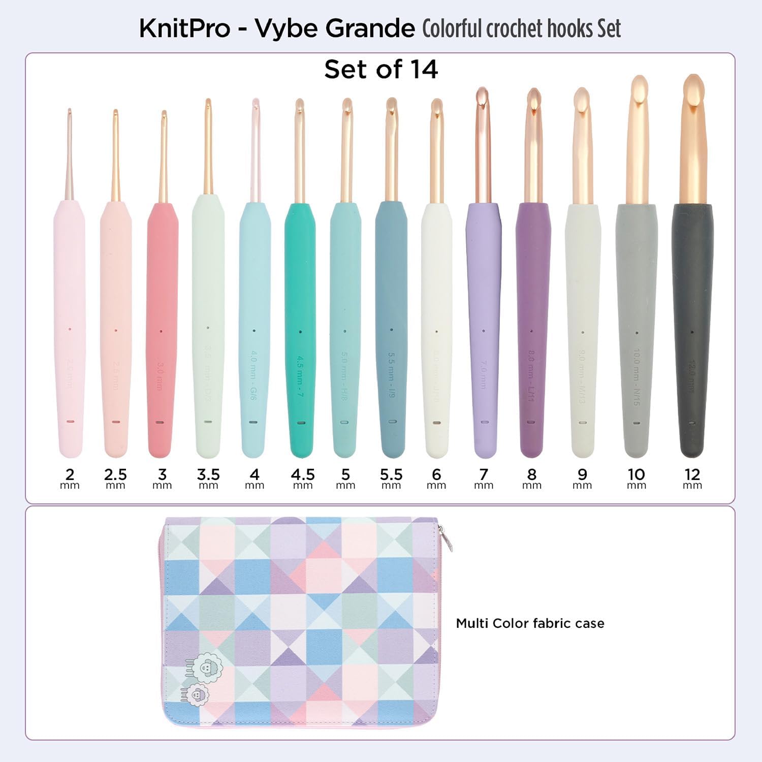 Detalle de KnitPro Vybe Grande – zestaw 14 szydełek z gumowymi uchwytami i etui