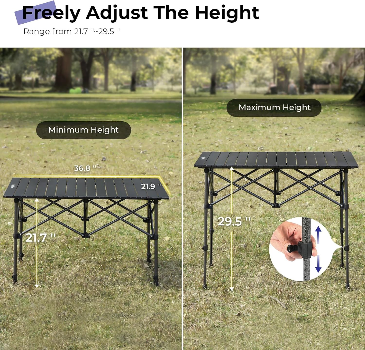 Thumbnail 4 de Byliable BYCT37INN-USFBA Folding Camping Table, Adjustable Height, Aluminum Top