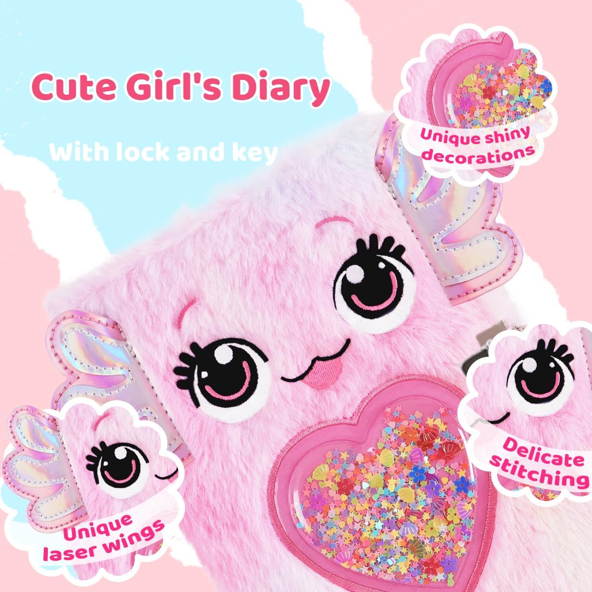 Thumbnail 1 de PrinBarBee Axolotl Diary with Lock, Plush Tie-Dye Cover, A5, 160 Pages